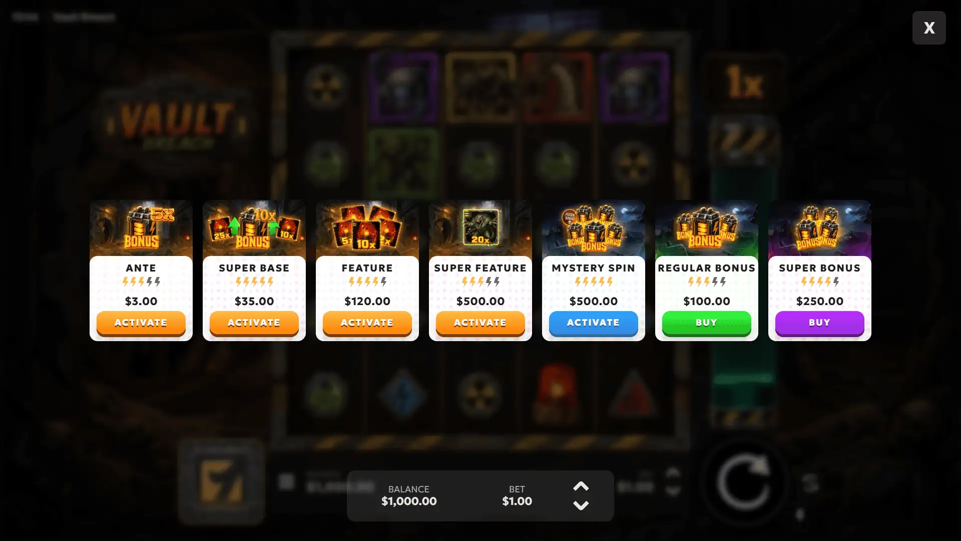 Vault Breach bonus buy menu