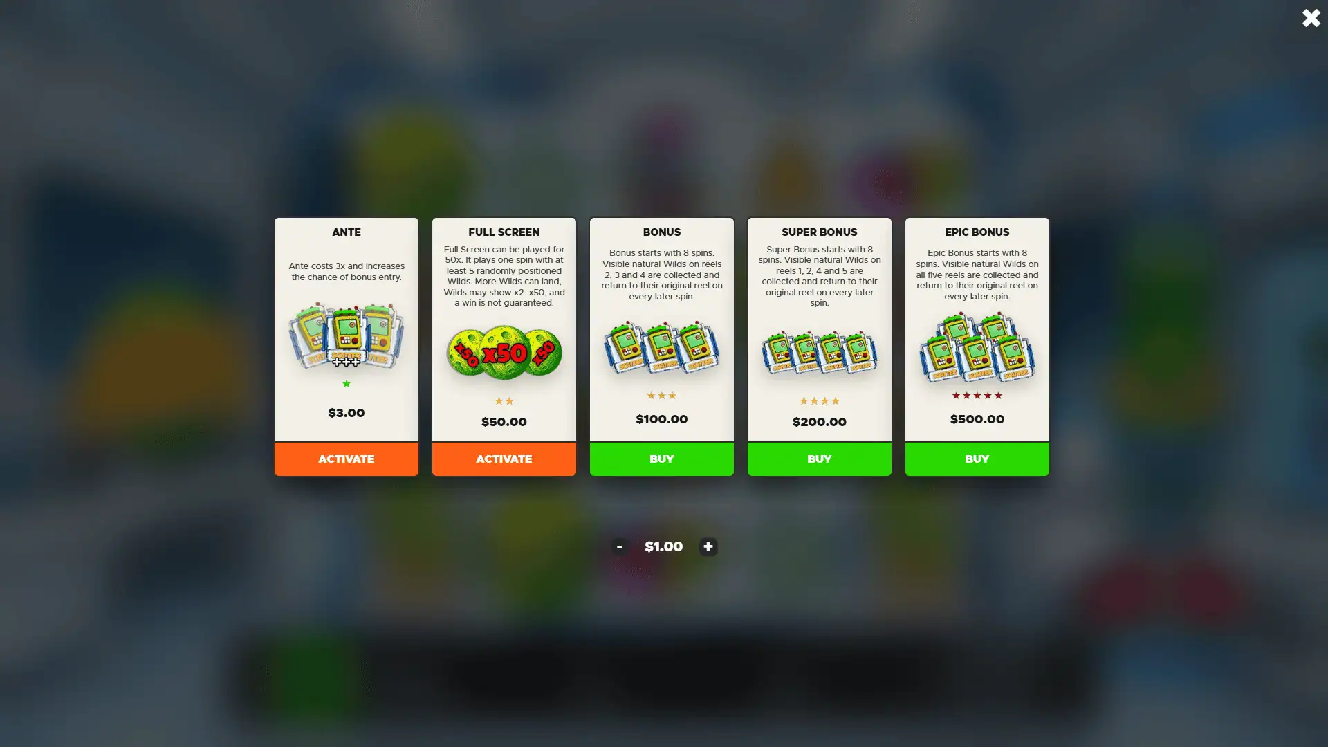 Alien Force bonus buy menu