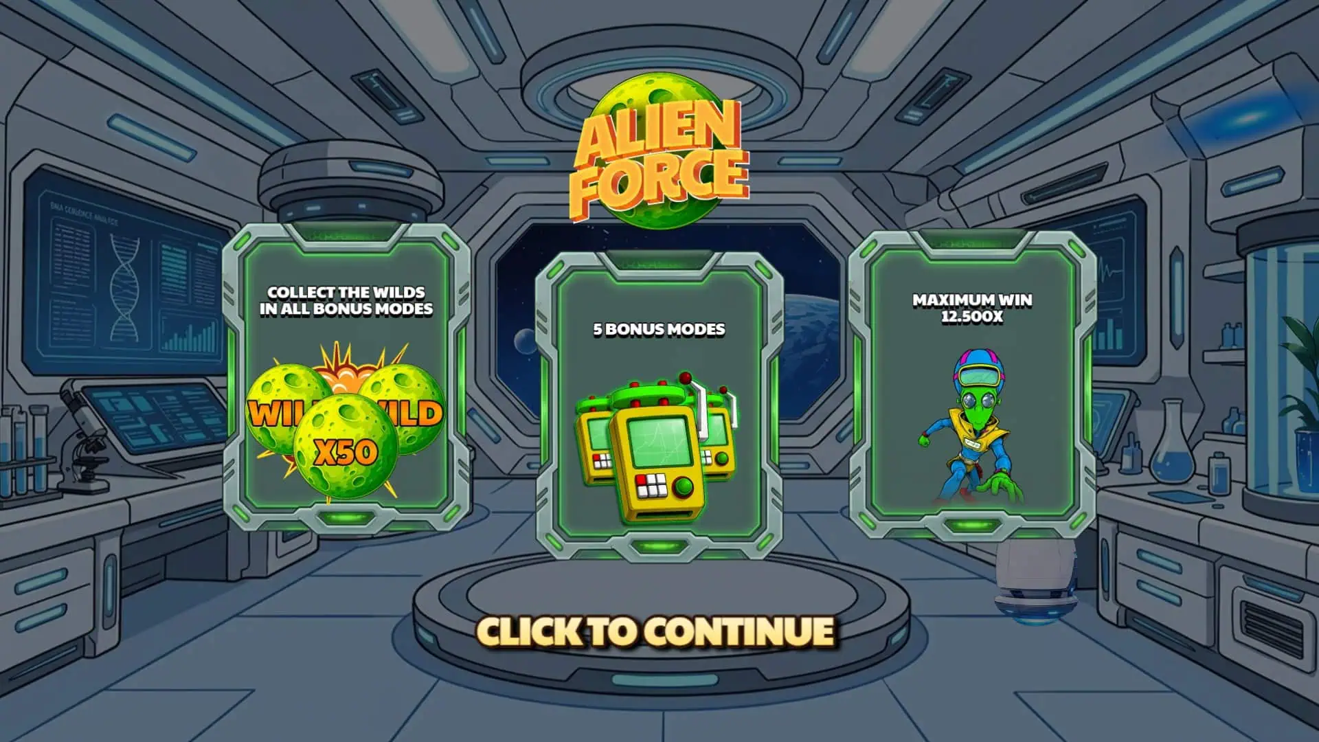 Alien Force slot intro screen