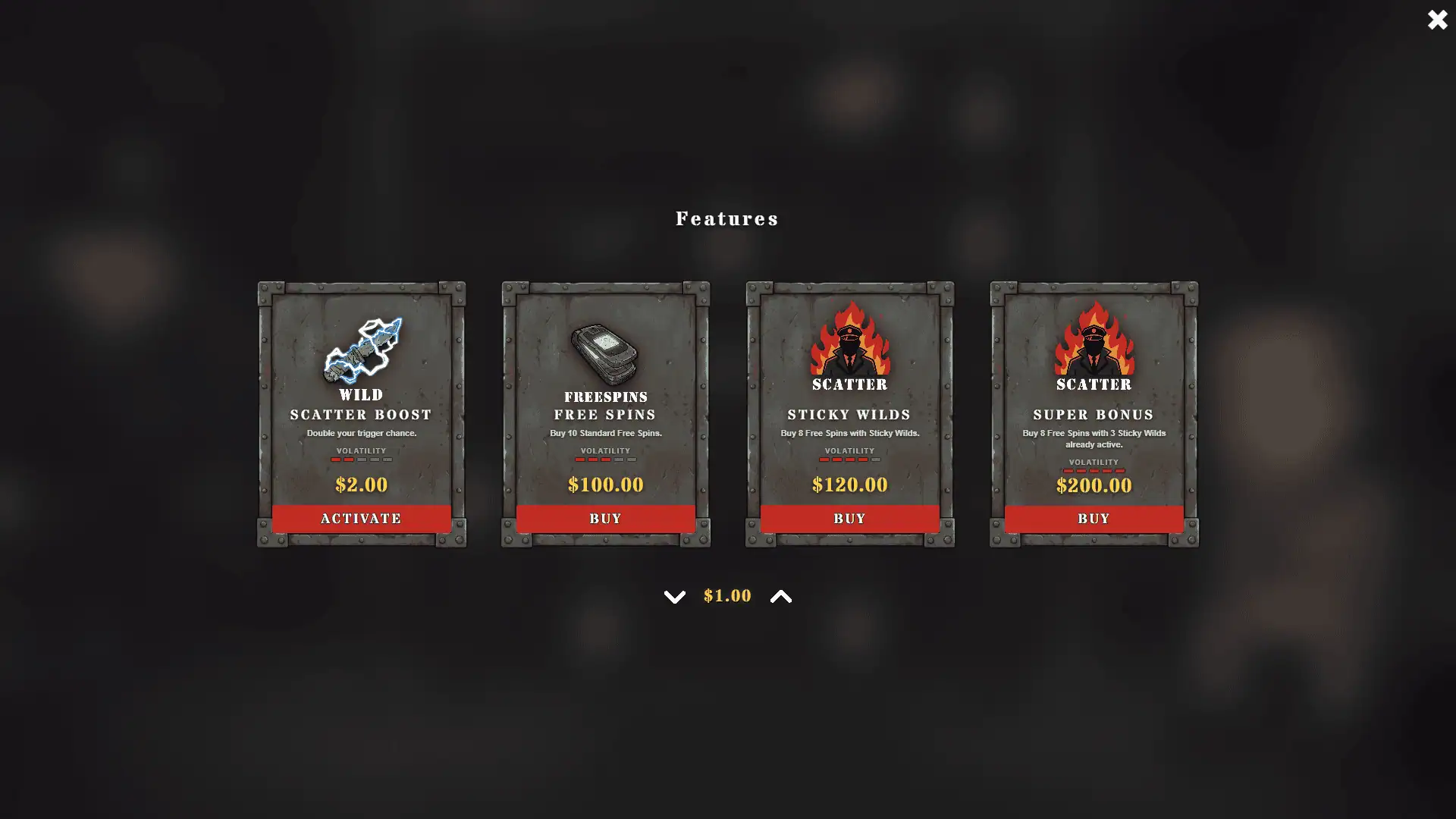 Hard Time bonus buy menu