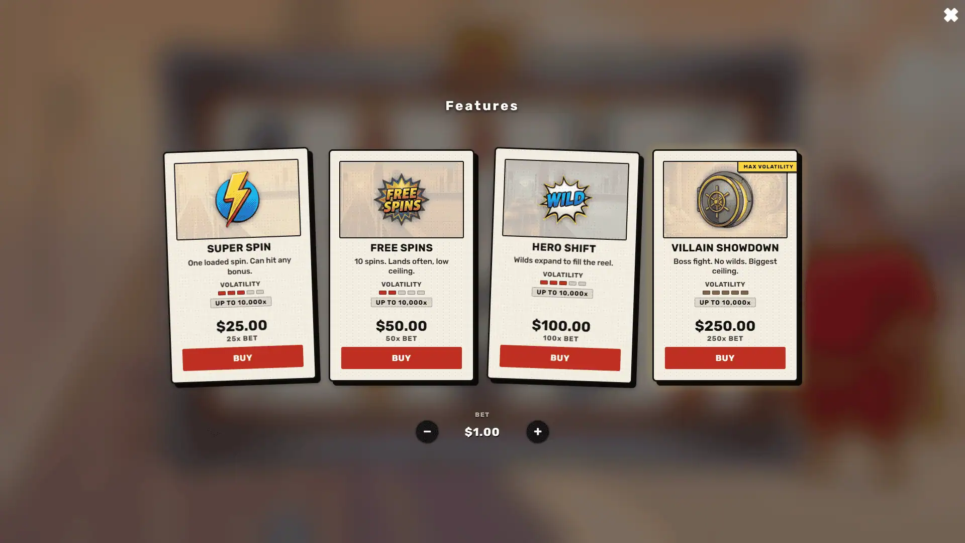 Hero Shift bonus buy menu