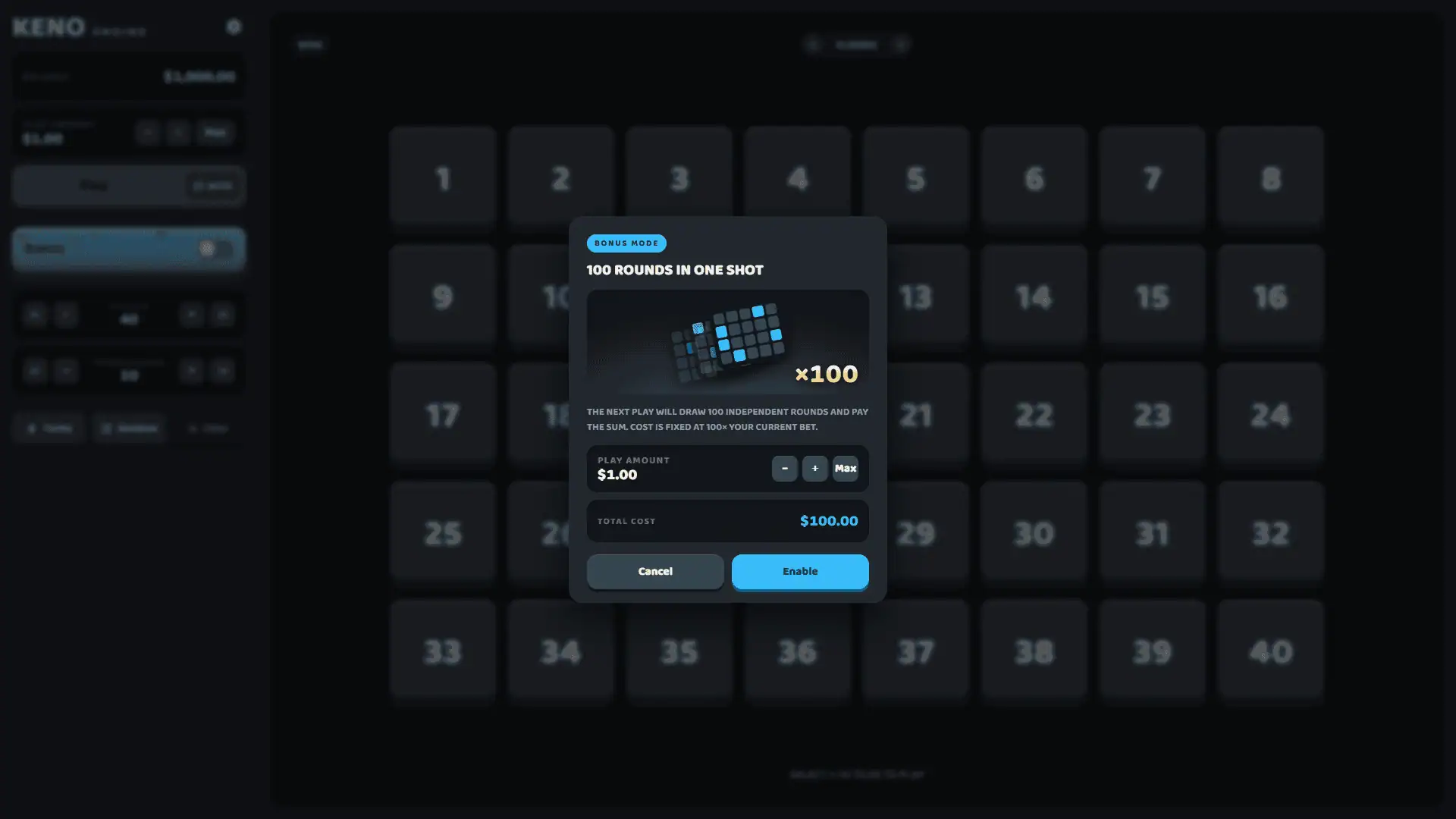 Keno Engine bonus buy menu
