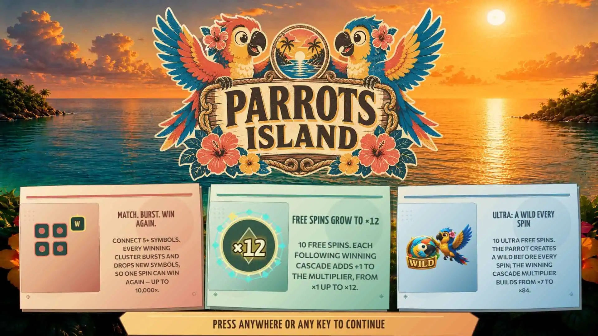Parrots Island slot intro screen