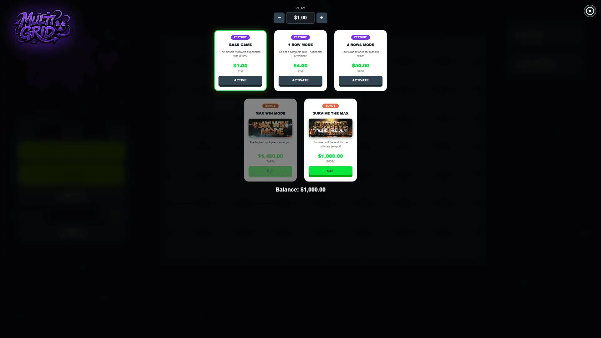 MultiGrid bonus buy menu