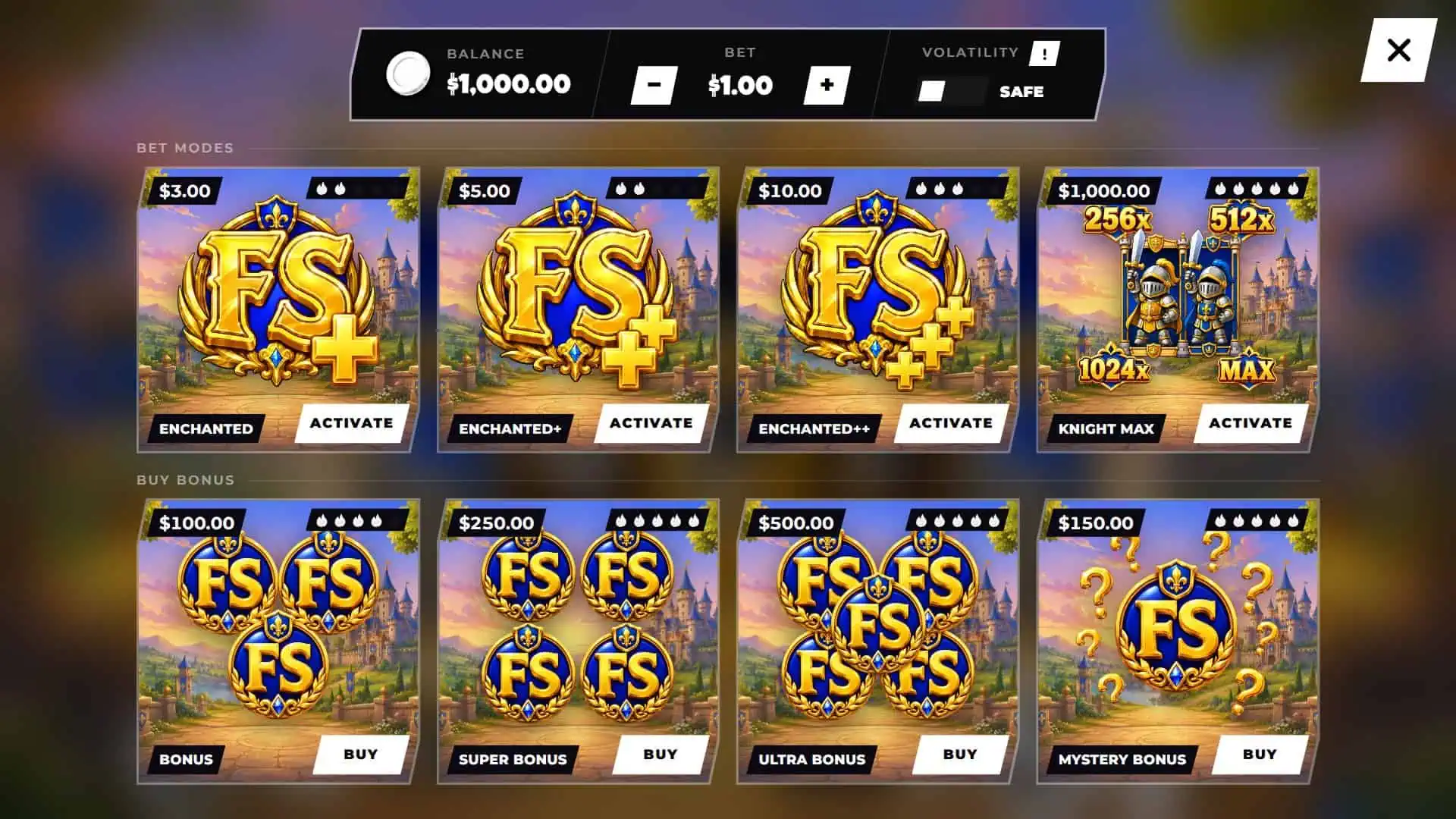 Lucky Knight bonus buy menu