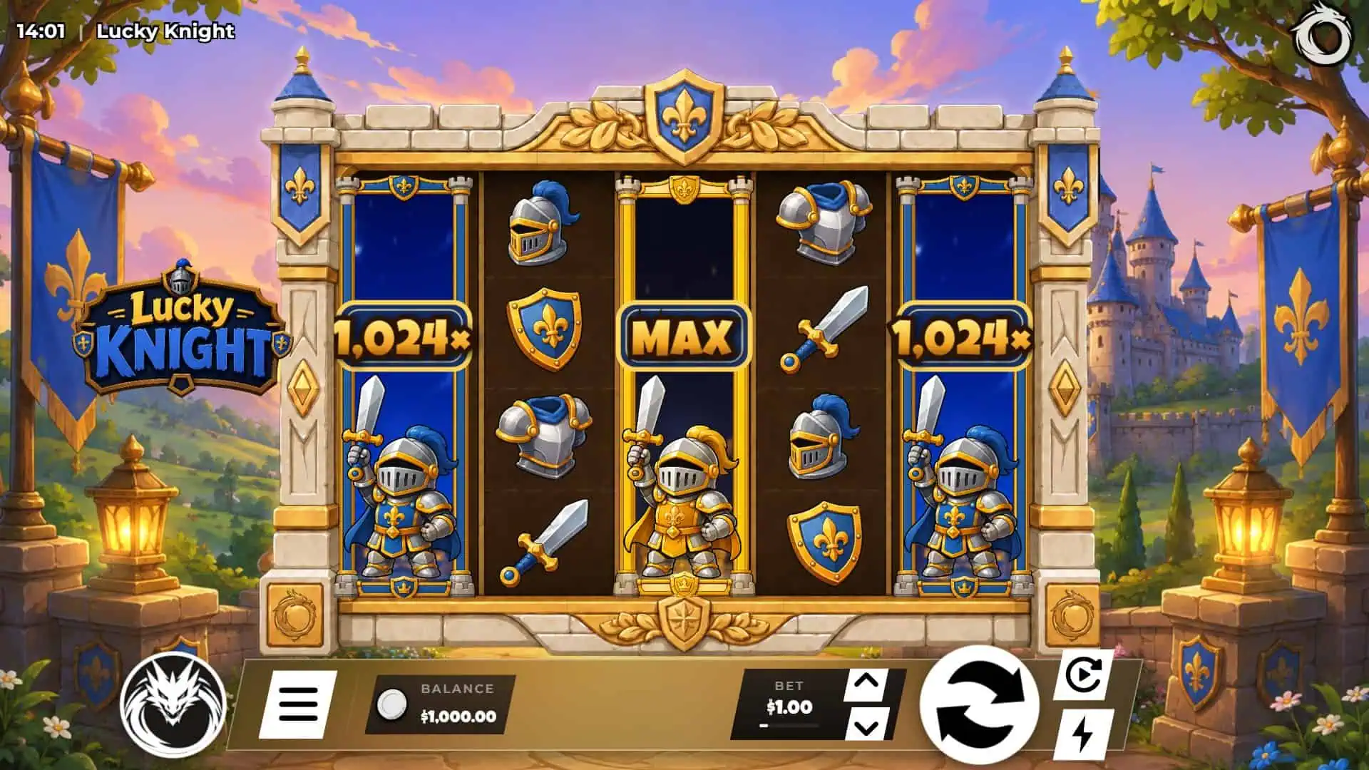 Lucky Knight slot gameplay reels
