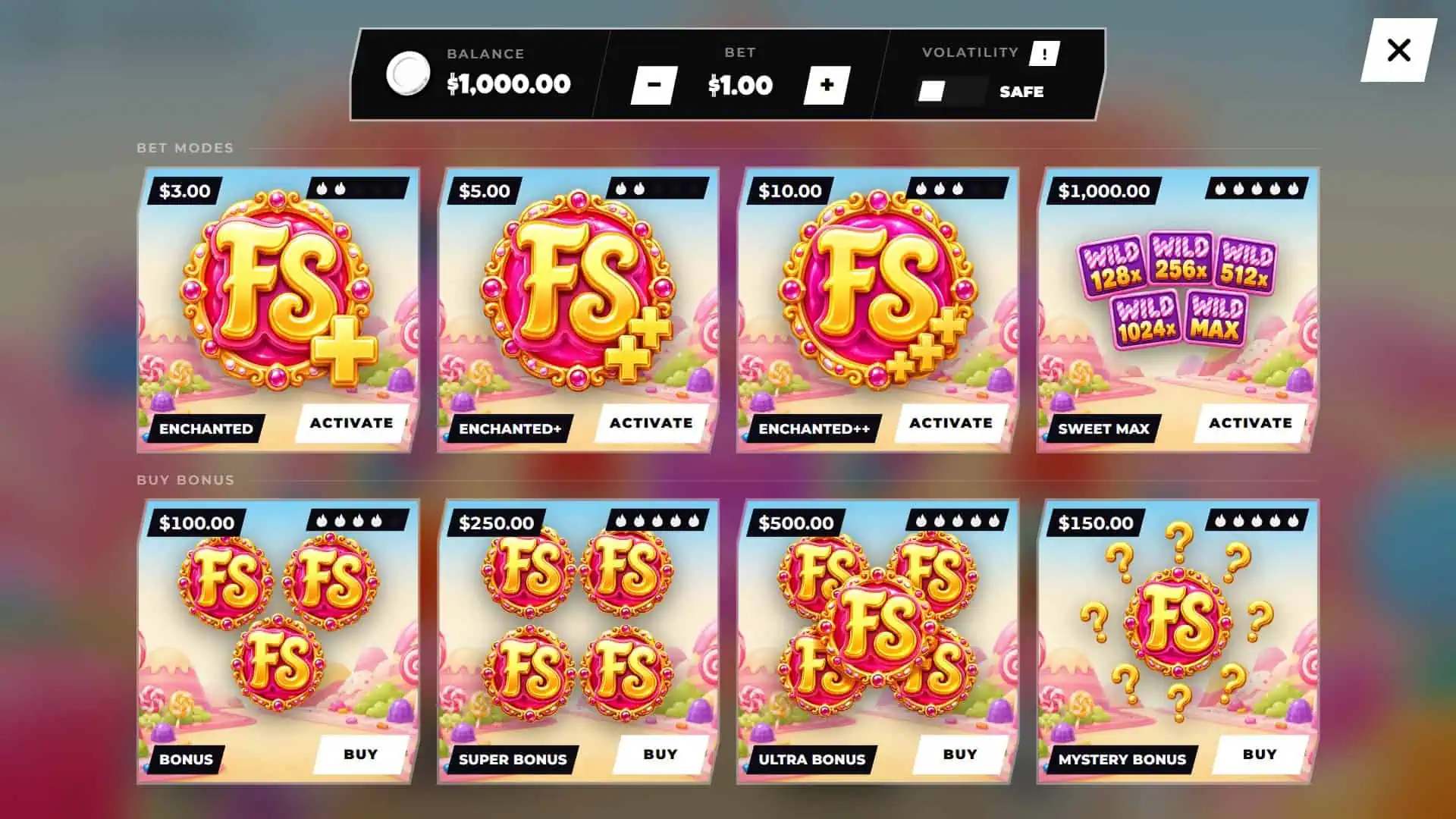 Sweet Havoc bonus buy menu