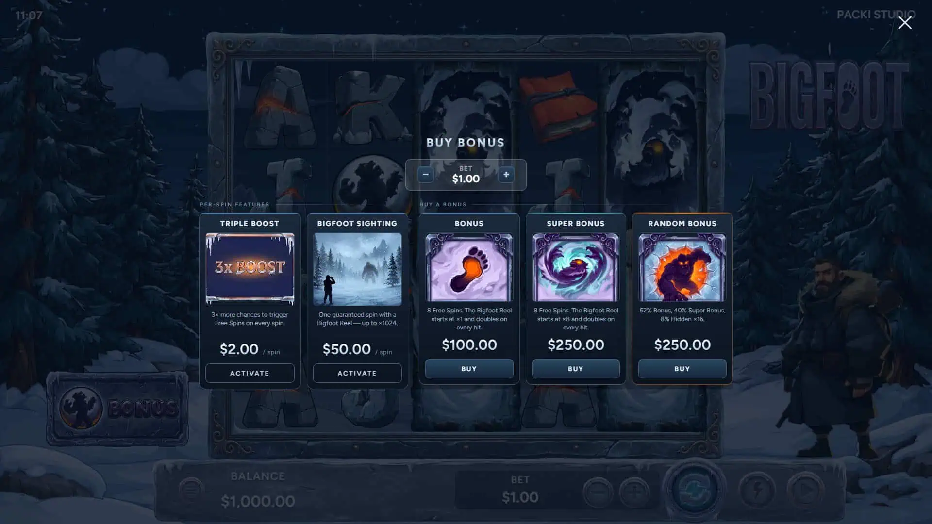 Bigfoot bonus buy menu