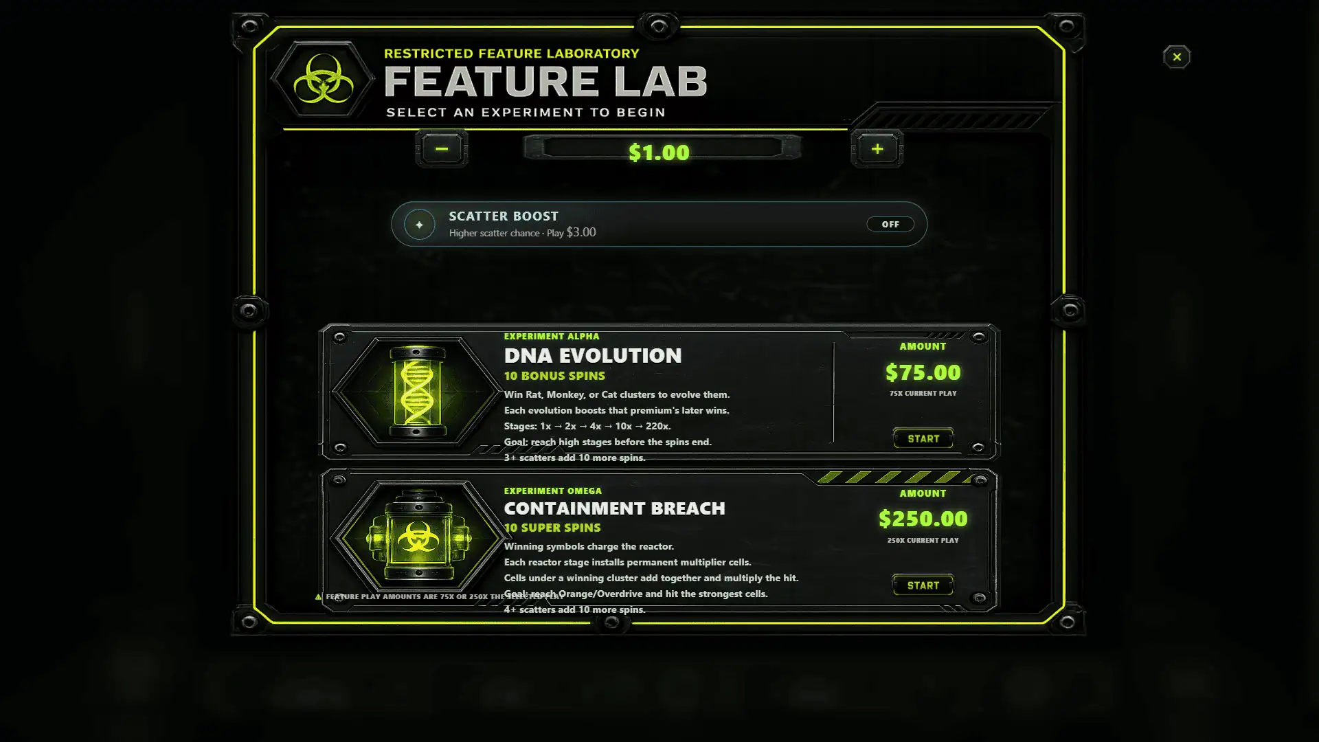 BioBreach bonus buy menu