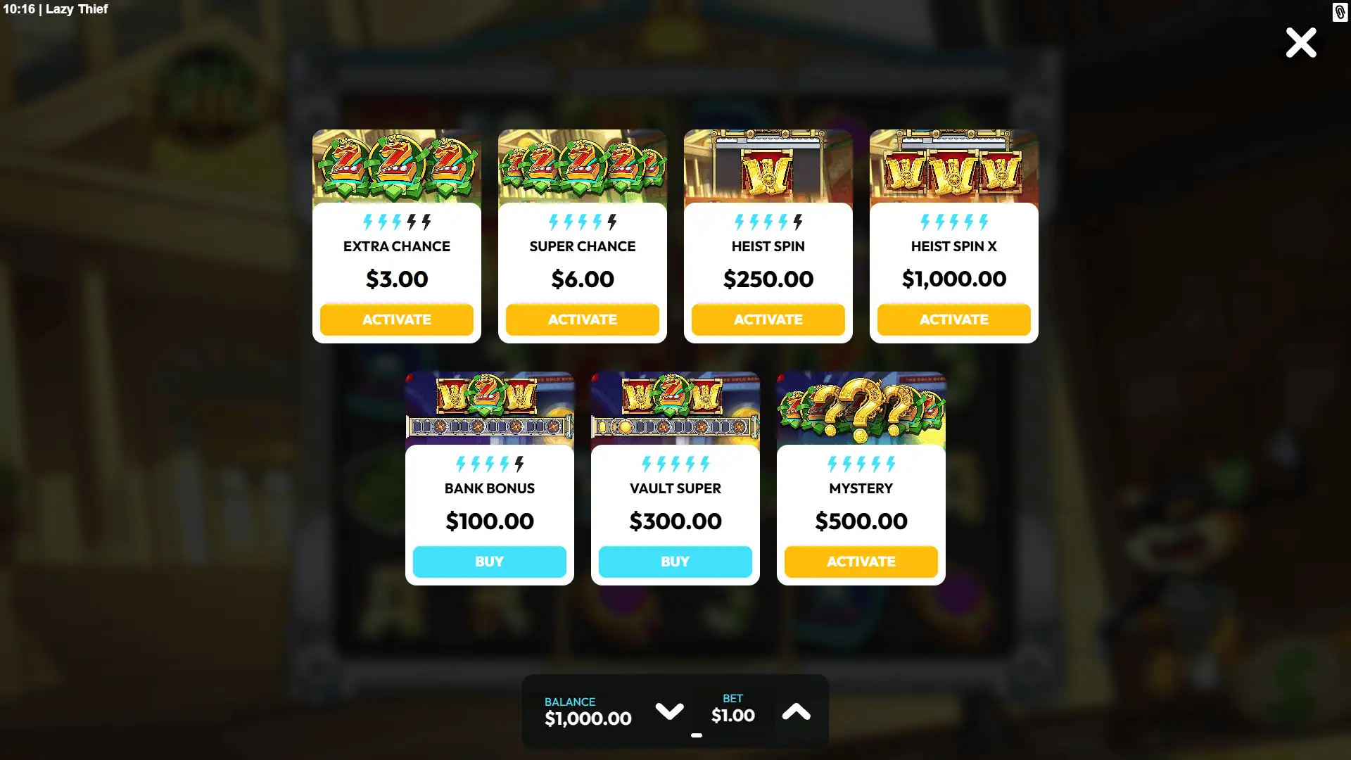 Lazy Thief bonus buy menu