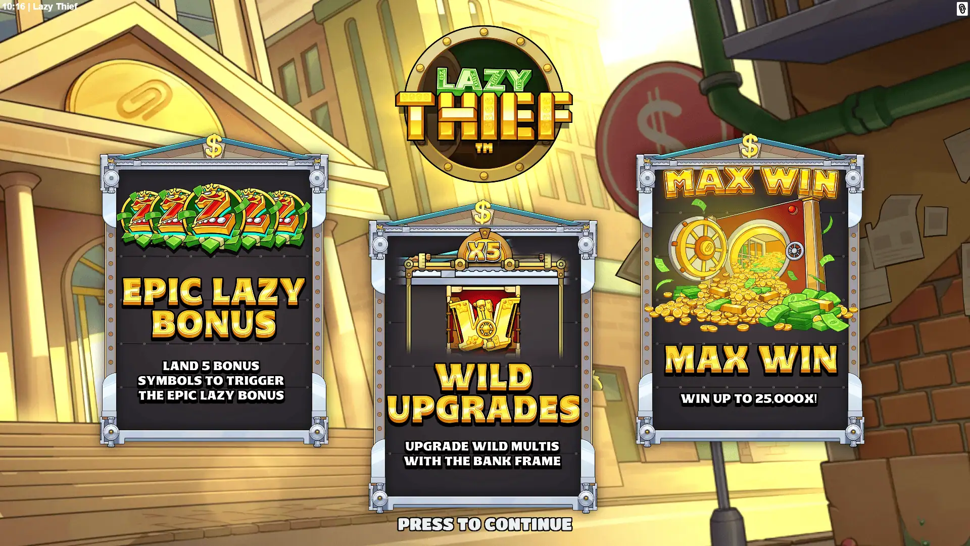 Lazy Thief slot intro screen