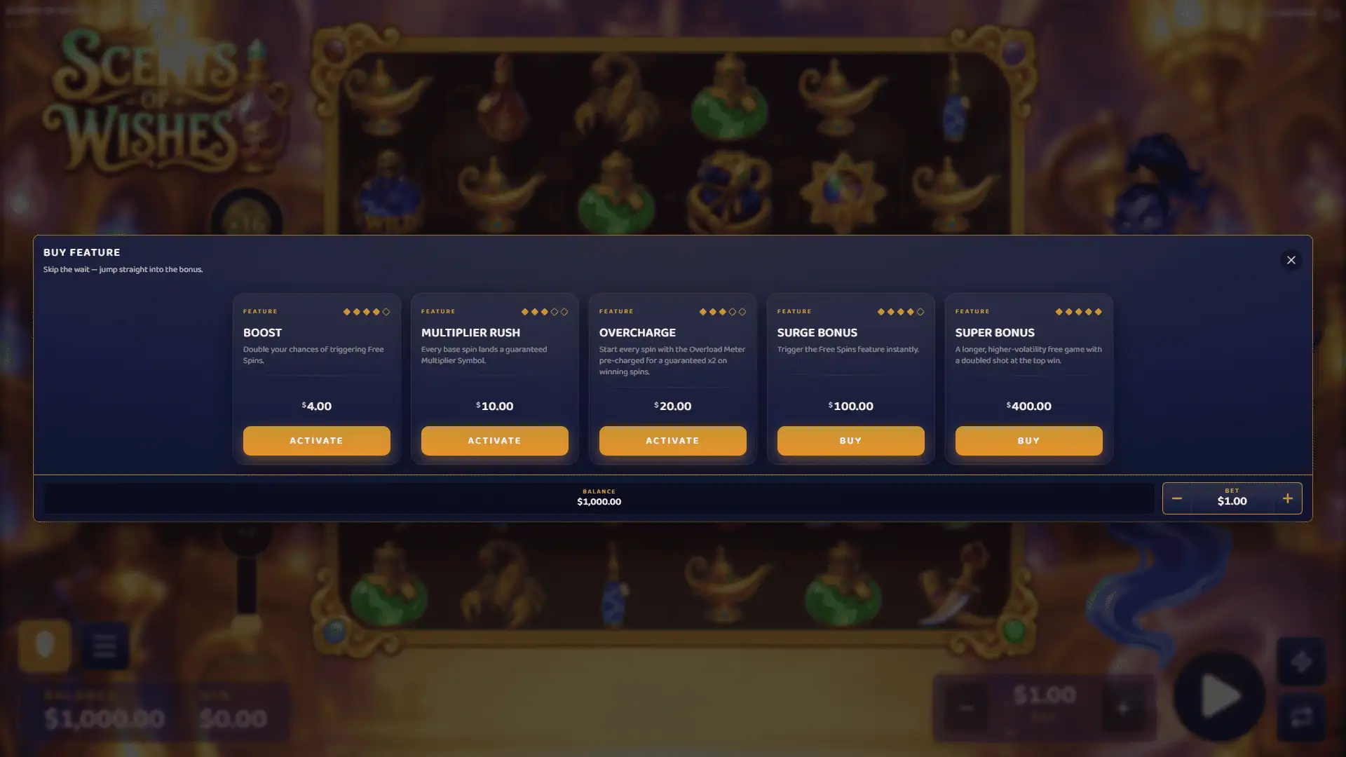 Scents of Wishes bonus buy menu