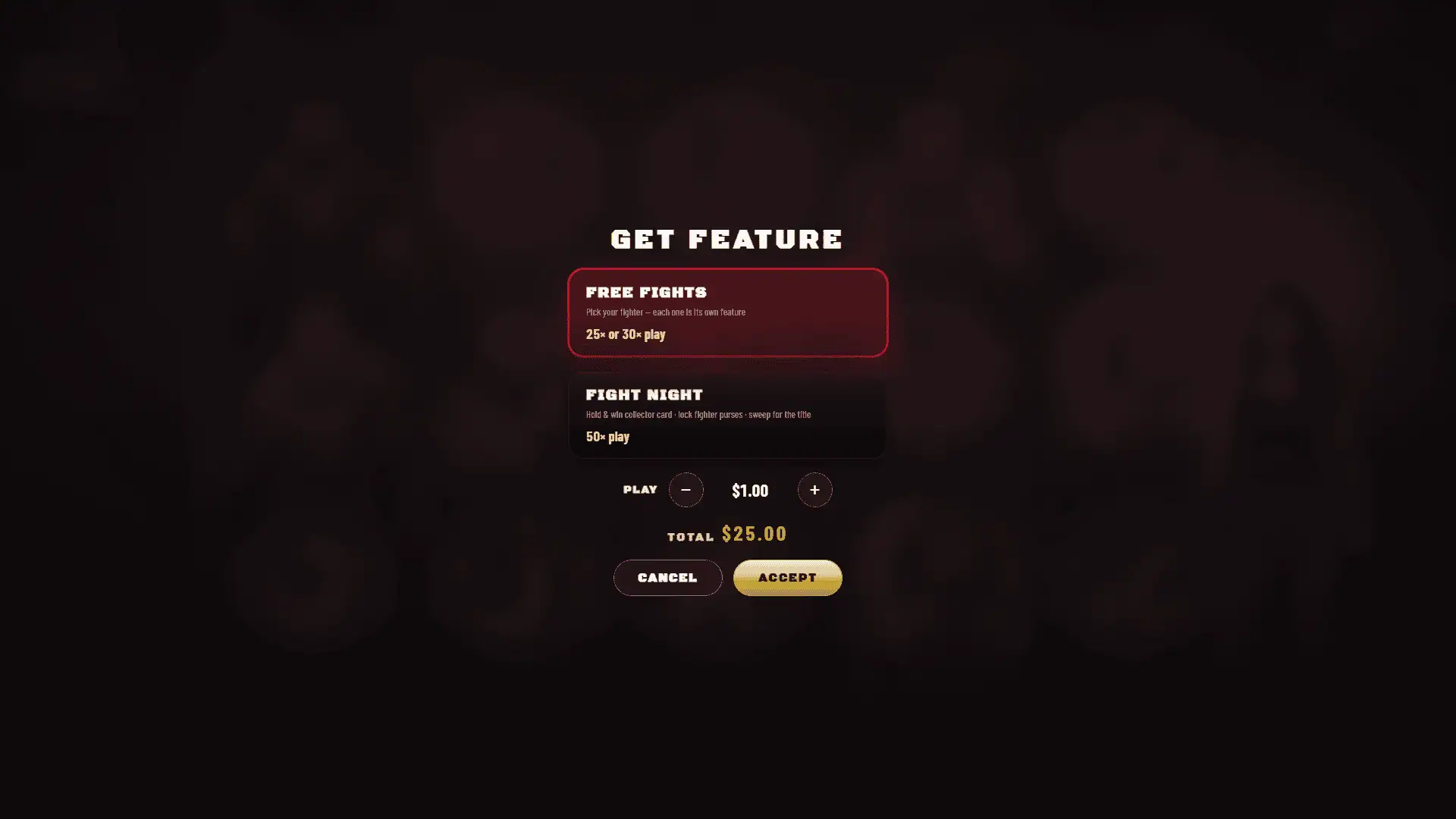 Enter The Cage bonus buy menu