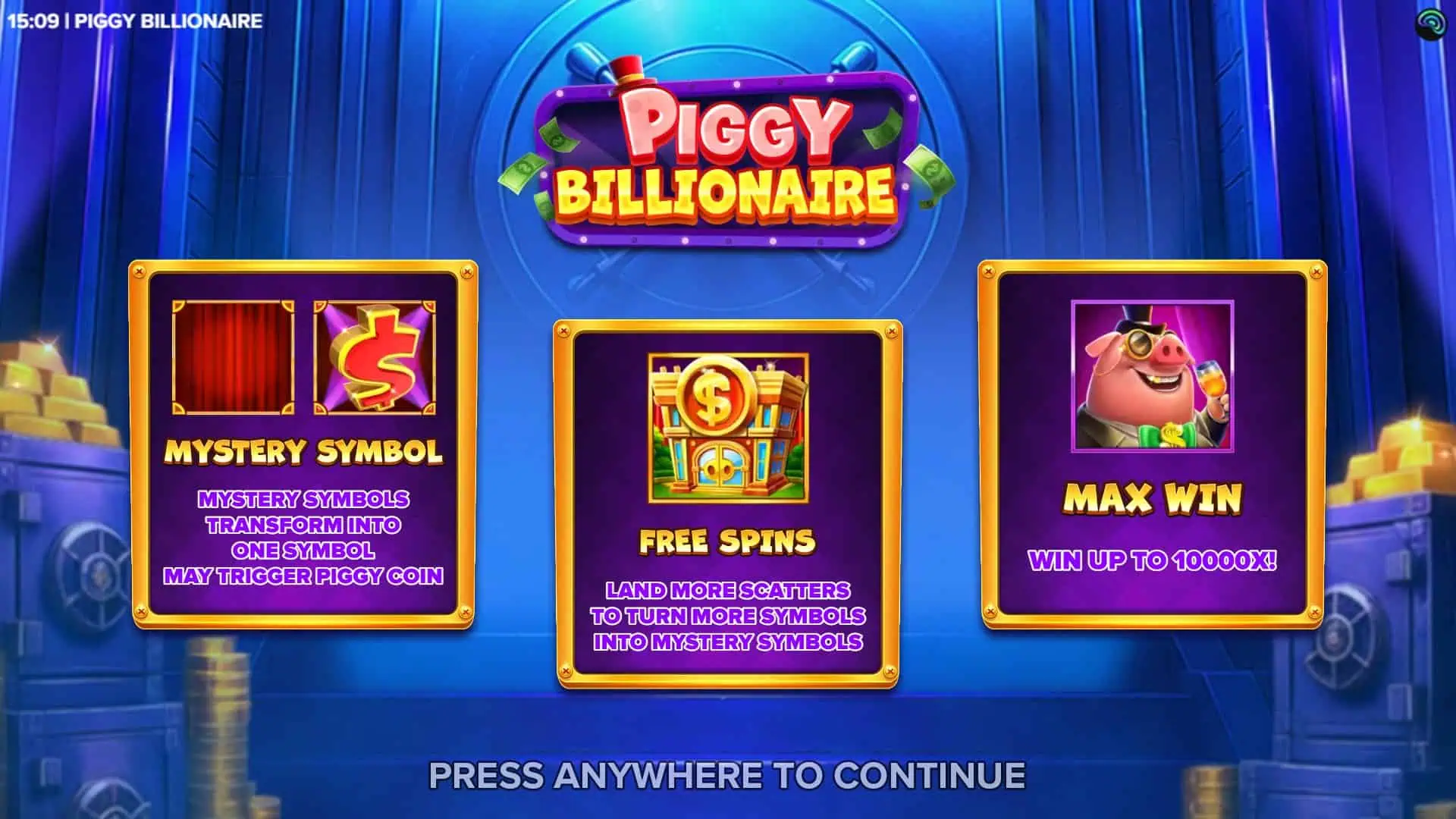 Piggy Billionaire slot intro screen