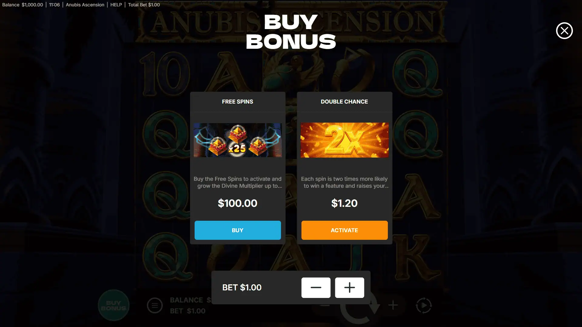 Anubis Ascension bonus buy menu