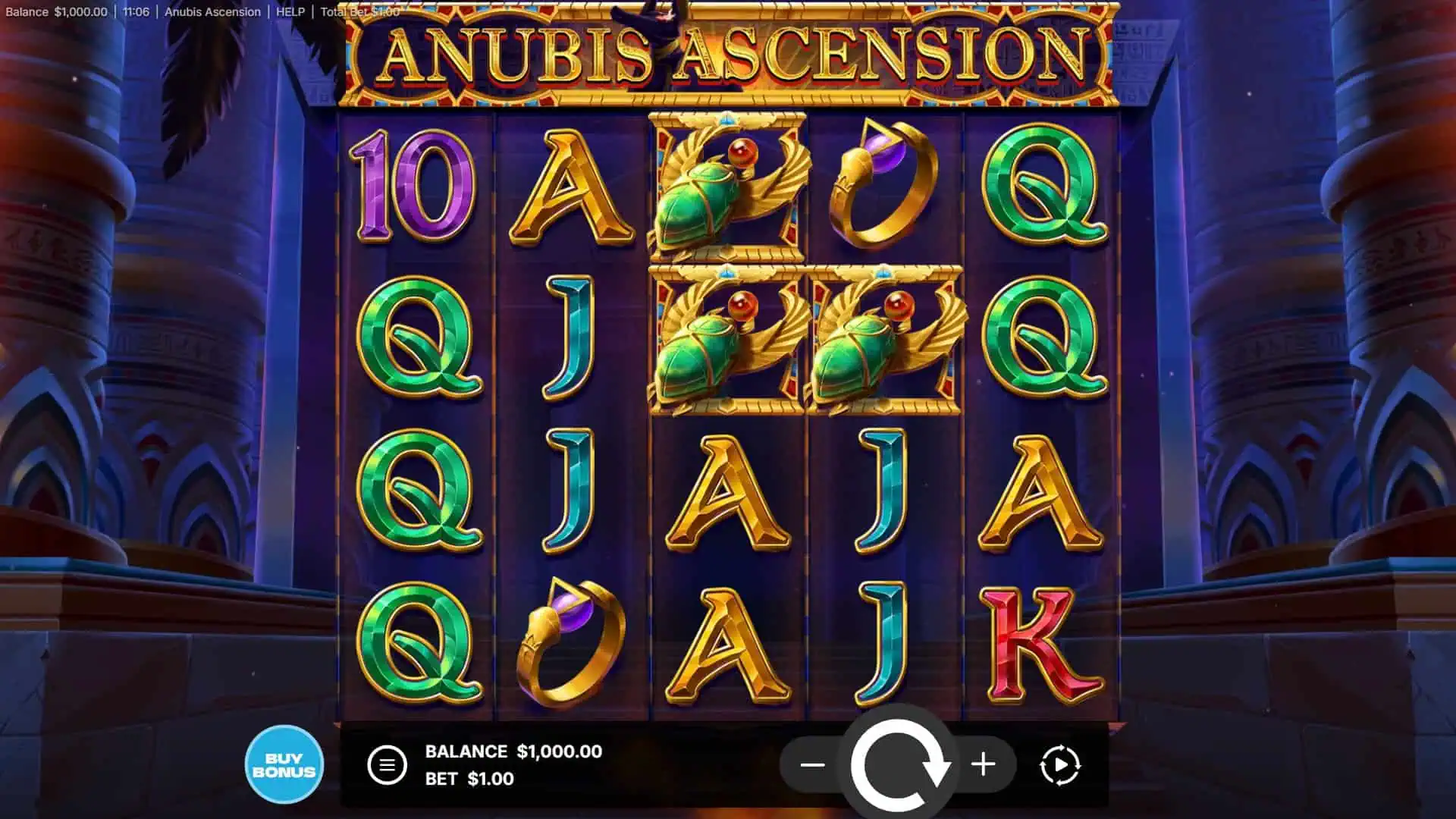 Anubis Ascension slot gameplay reels
