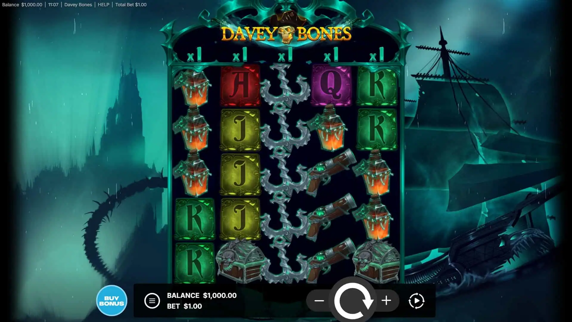 Davey Bones slot gameplay reels