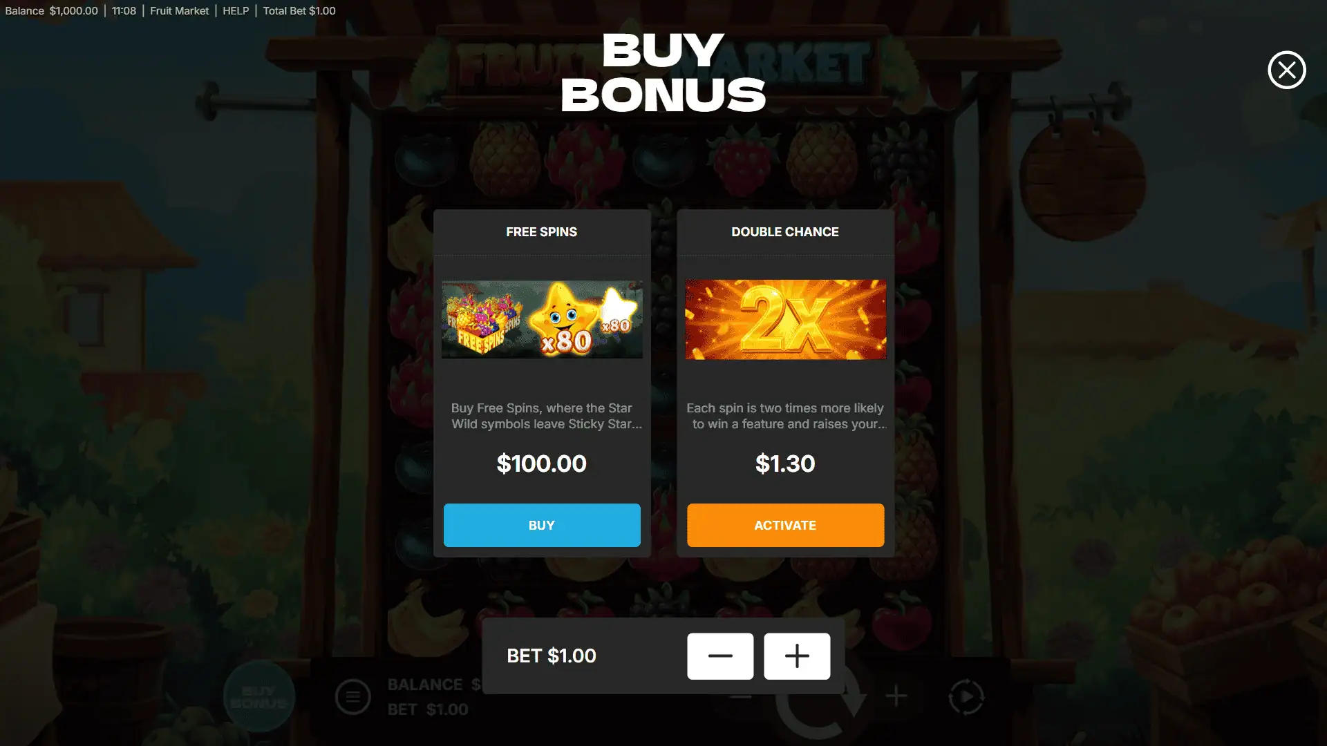 Fruit Market bonus buy menu