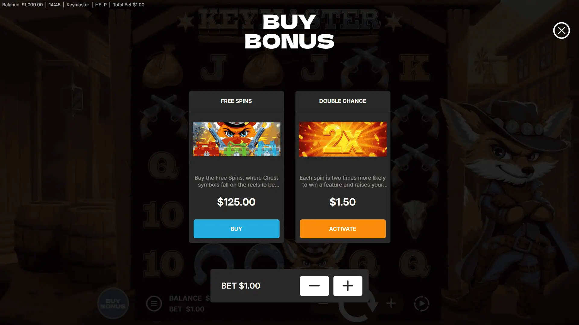 Key Master bonus buy menu