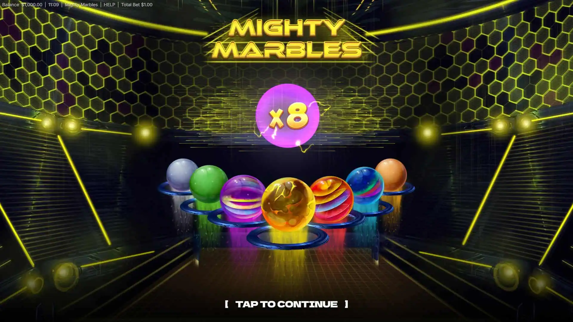 Mighty Marbles slot intro screen