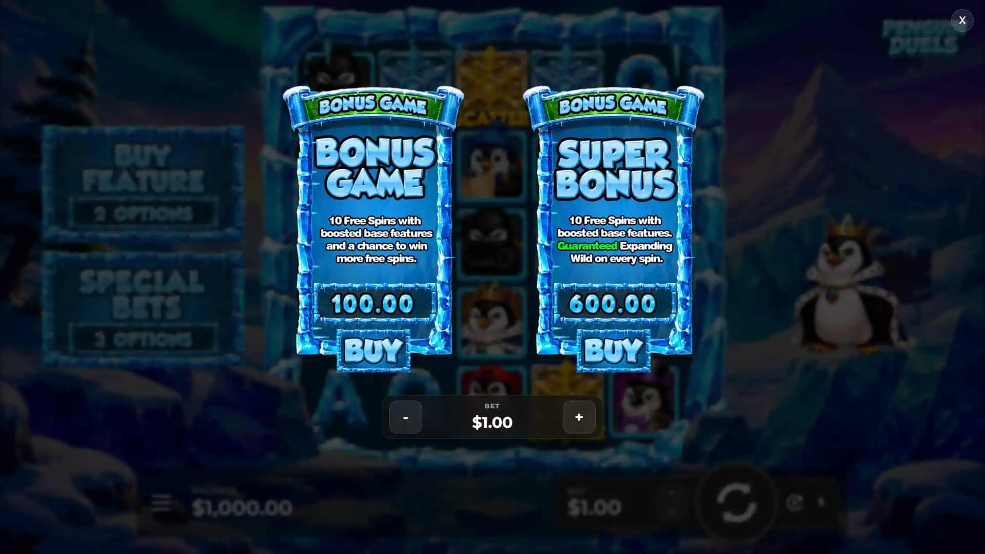 Penguin Duels bonus buy menu
