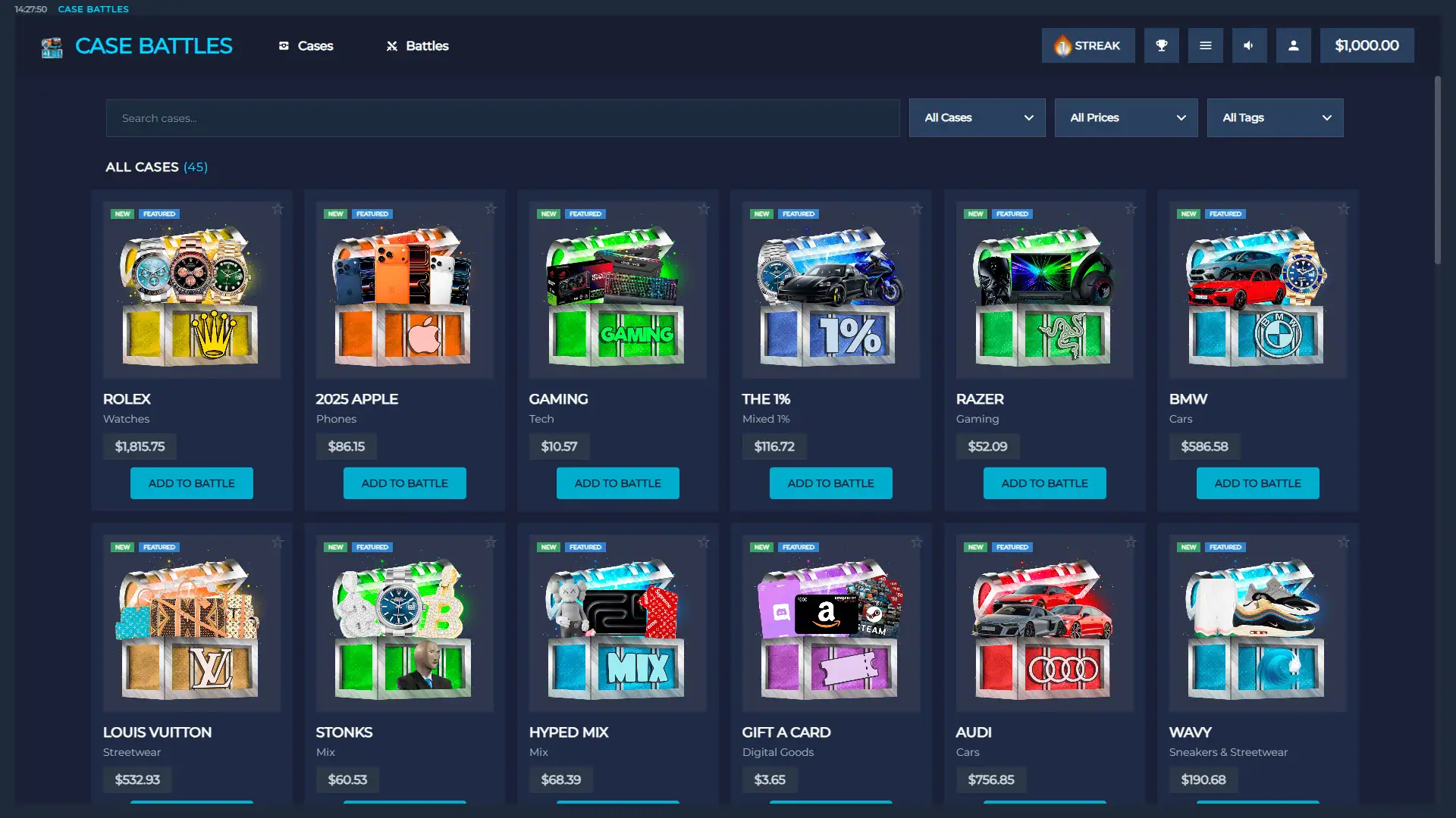 Case Battles slot gameplay reels