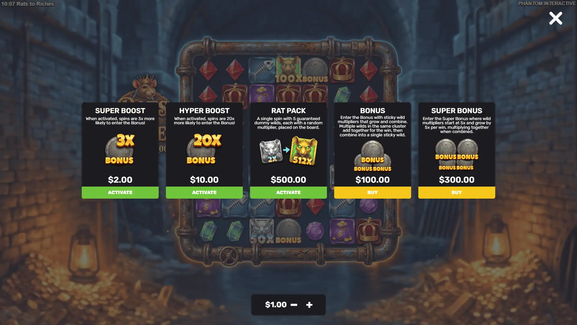 Rats To Riches bonus buy menu