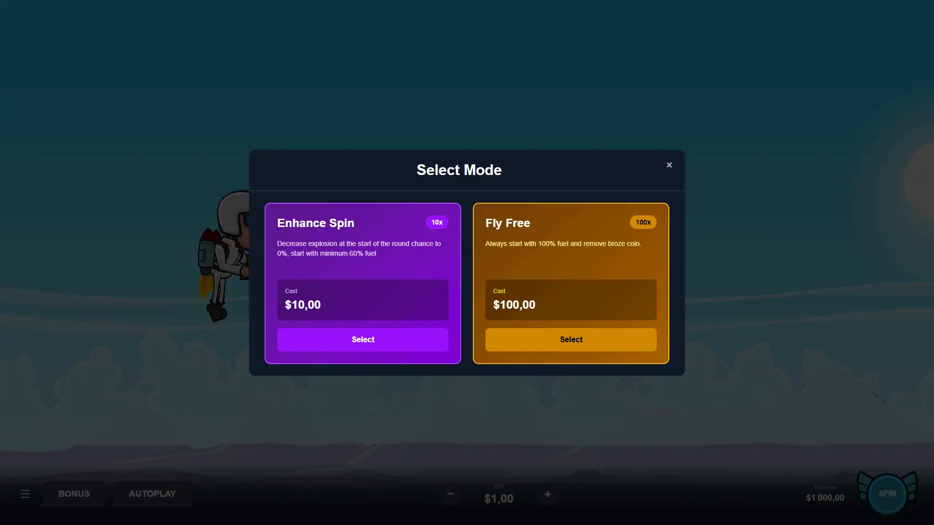 Jetpack Wars bonus buy menu