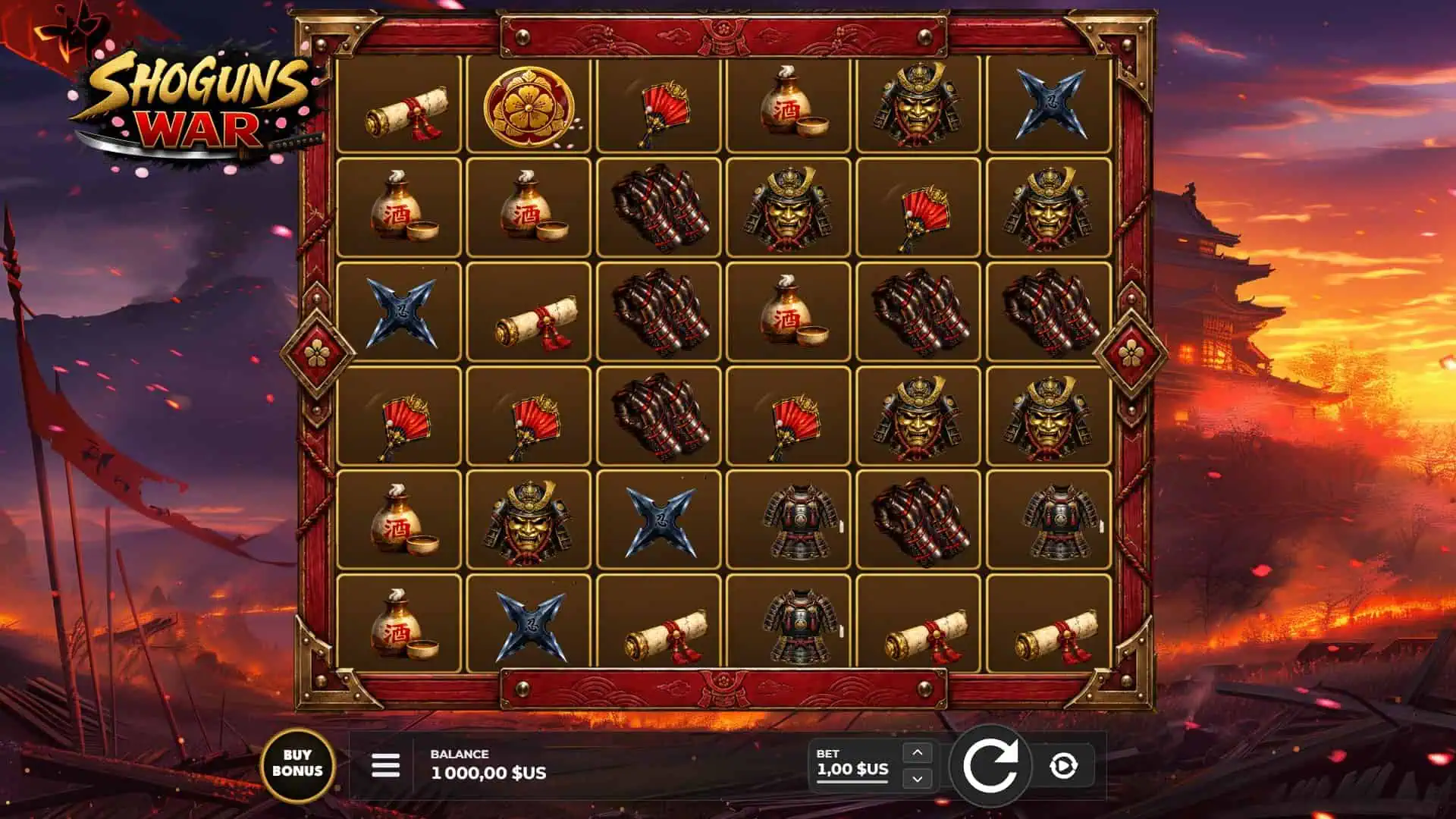 Shoguns War slot gameplay reels