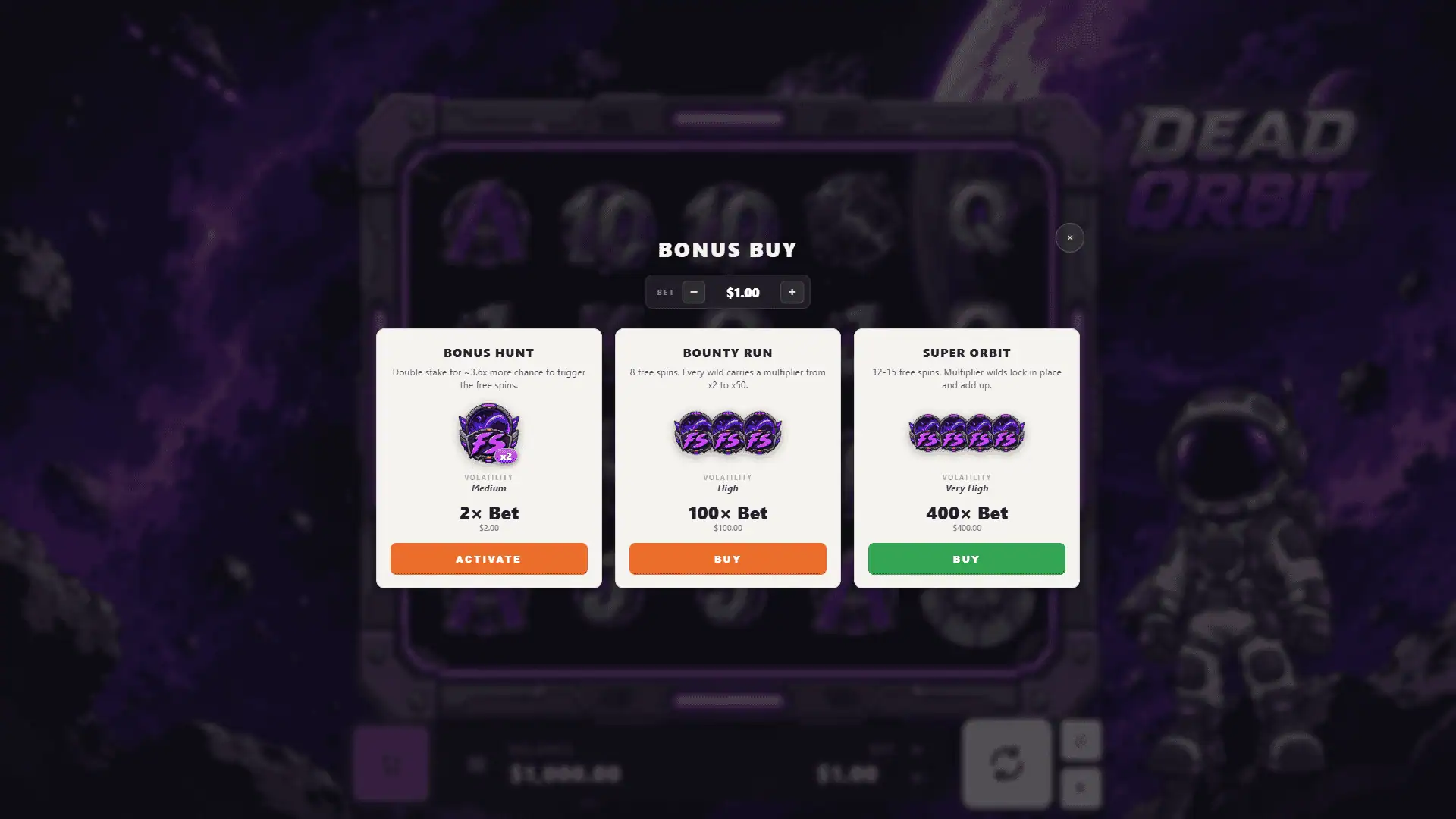 Dead Orbit bonus buy menu