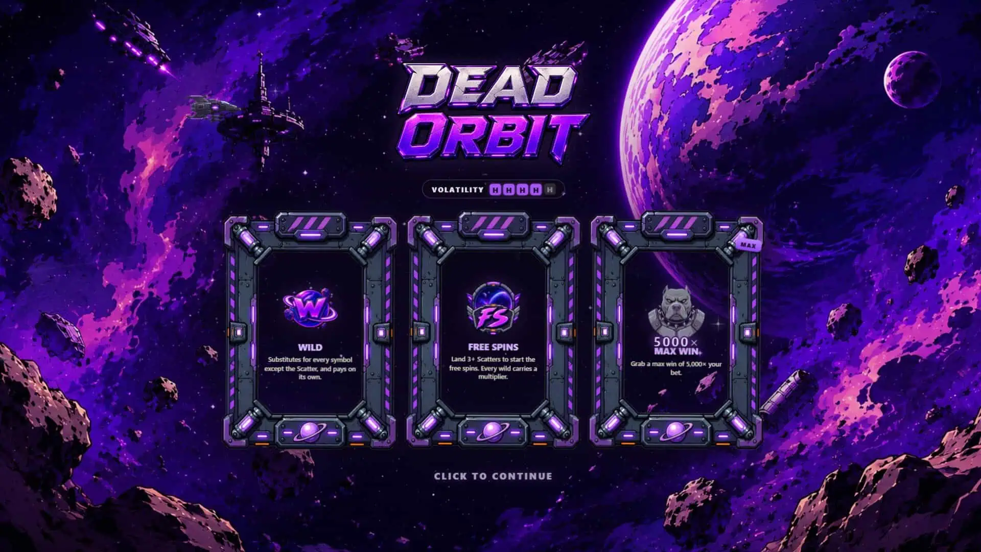 Dead Orbit slot intro screen