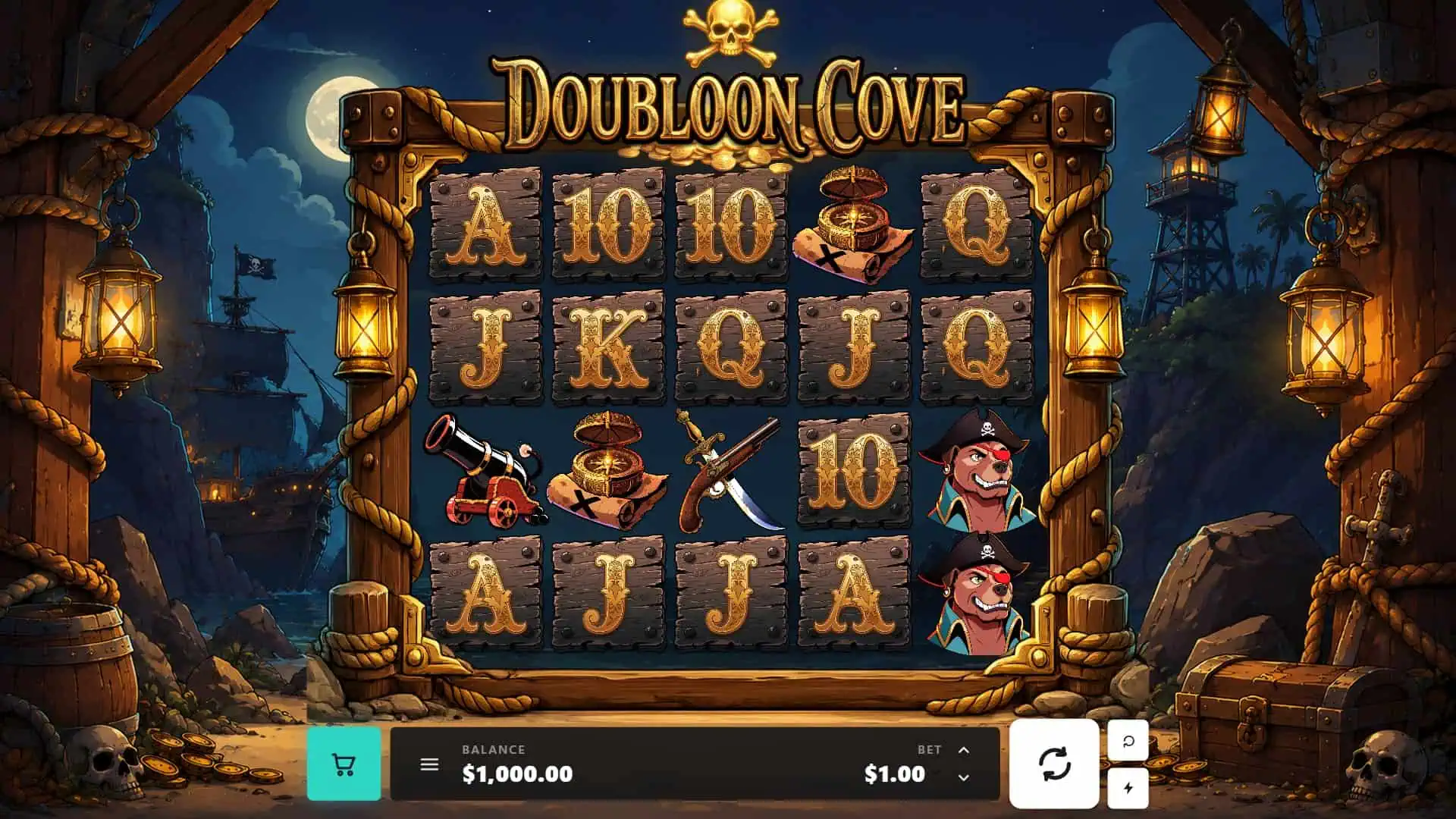 Doubloon Cove slot gameplay reels