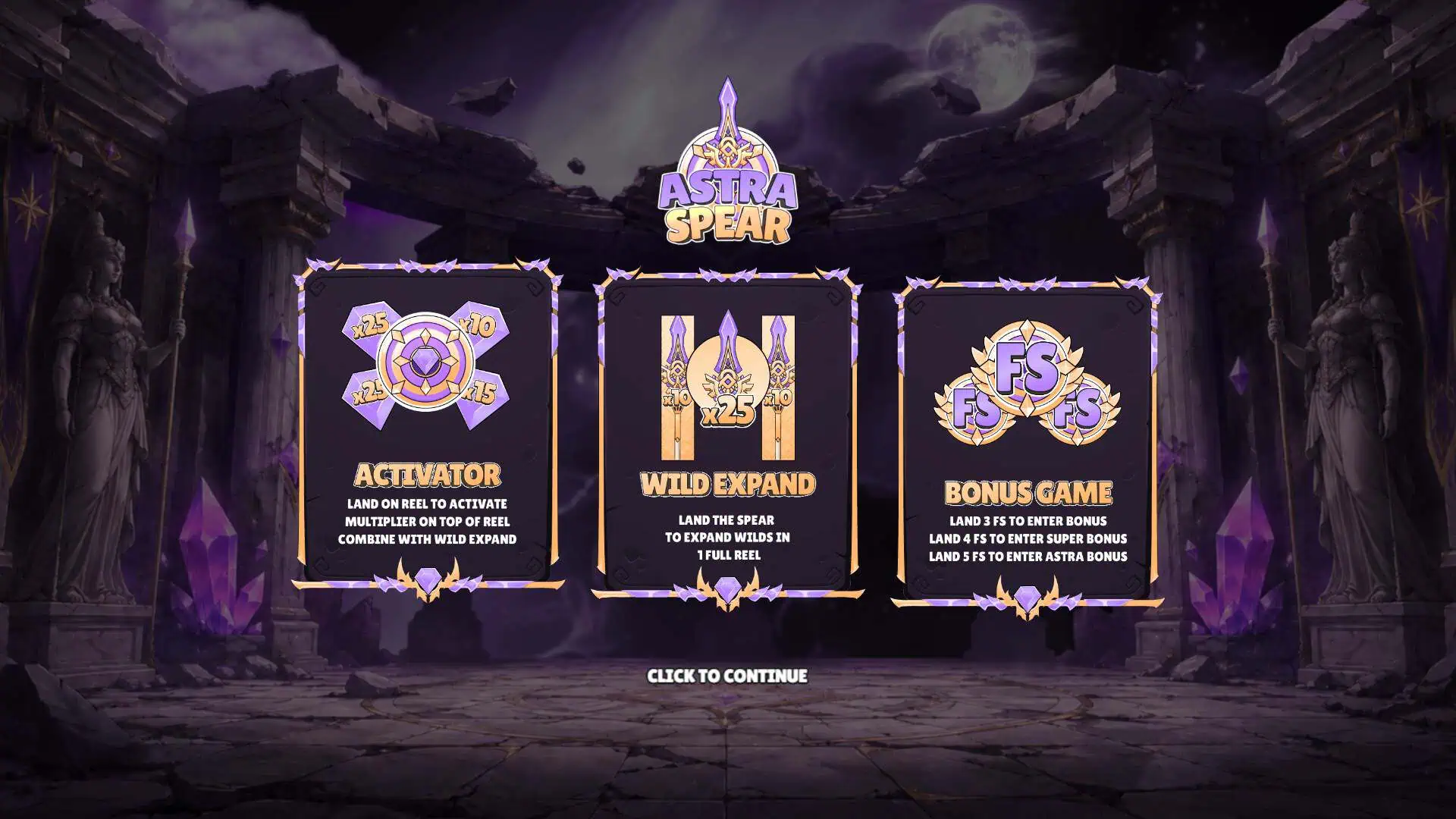 Astra Spear slot intro screen