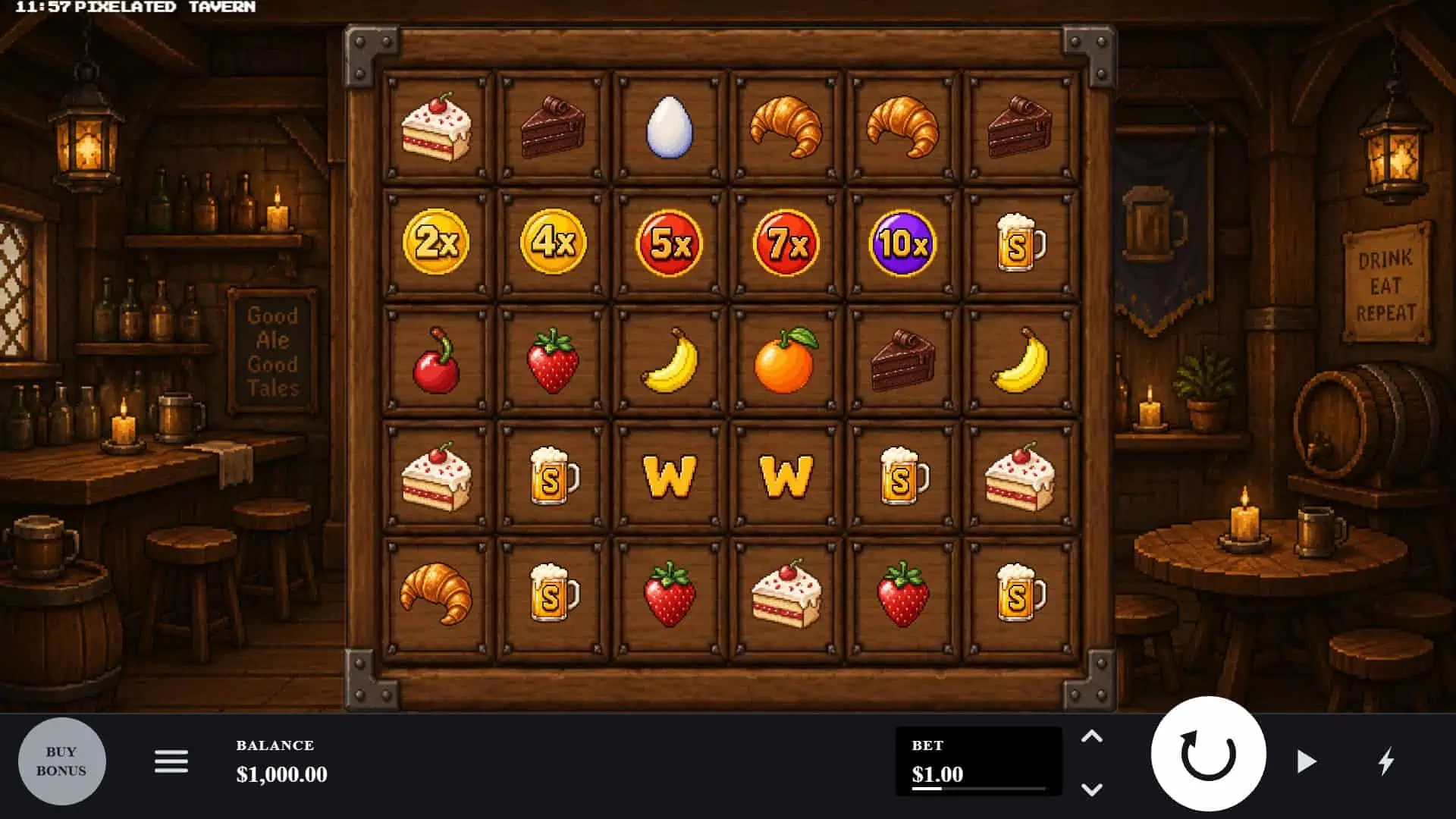 Pixel Tavern slot gameplay reels