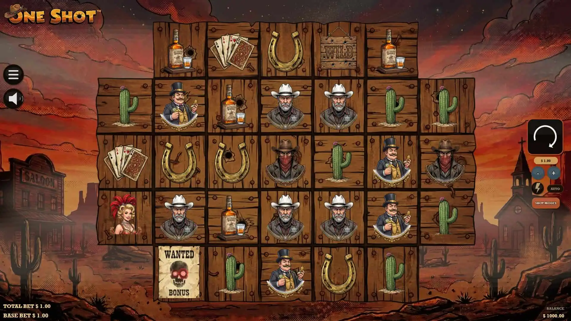 One Shot slot gameplay reels