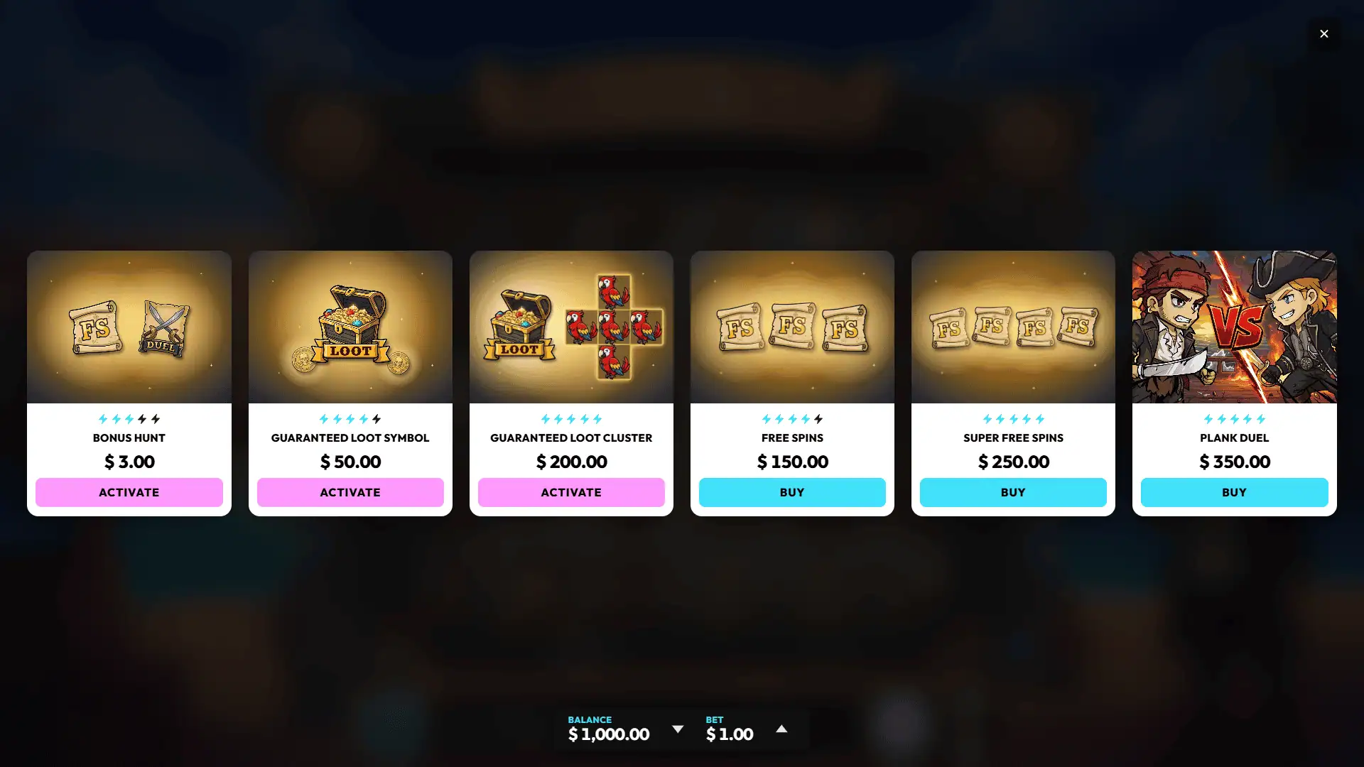 Pirates Rose bonus buy menu