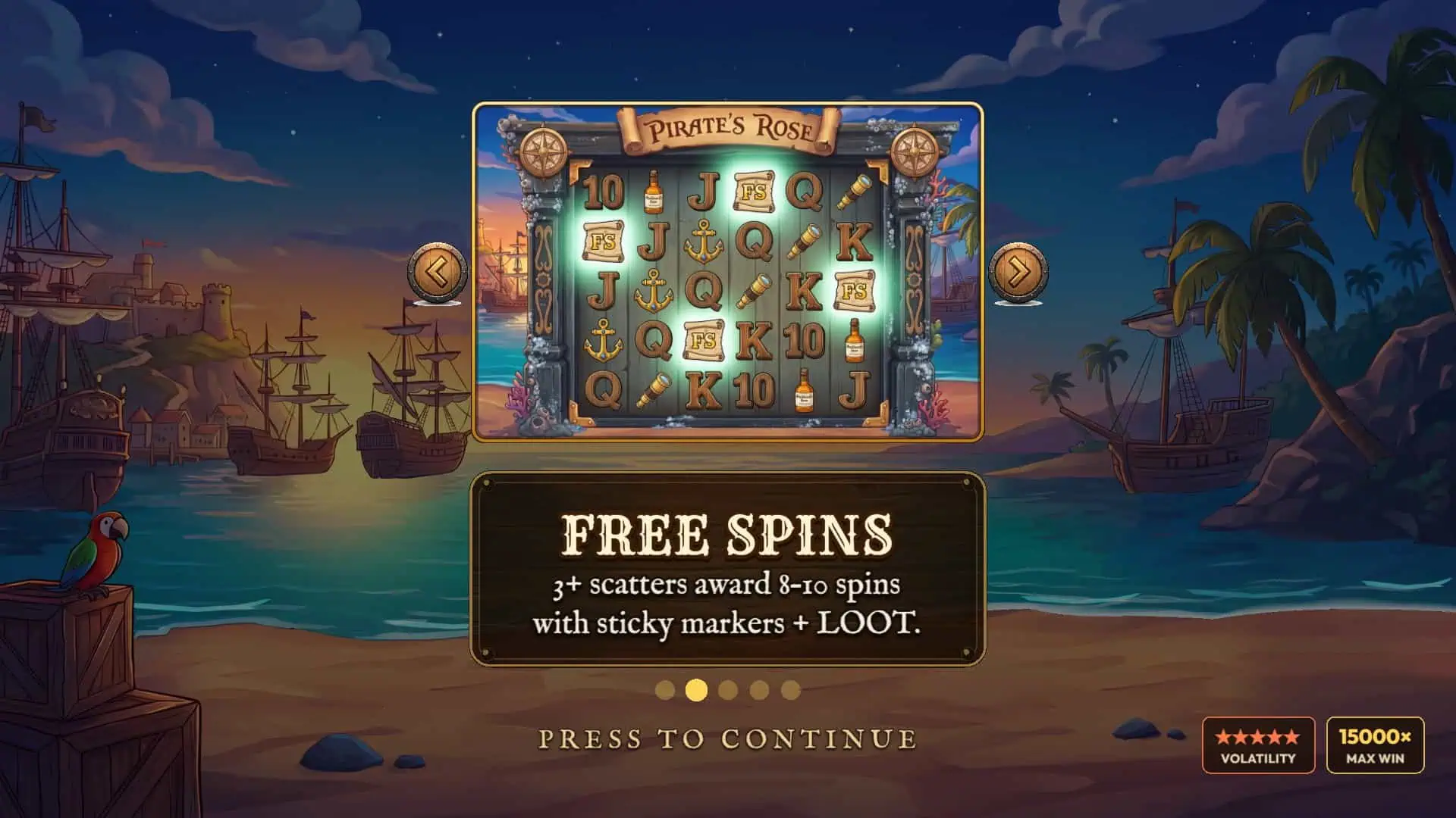 Pirates Rose slot intro screen