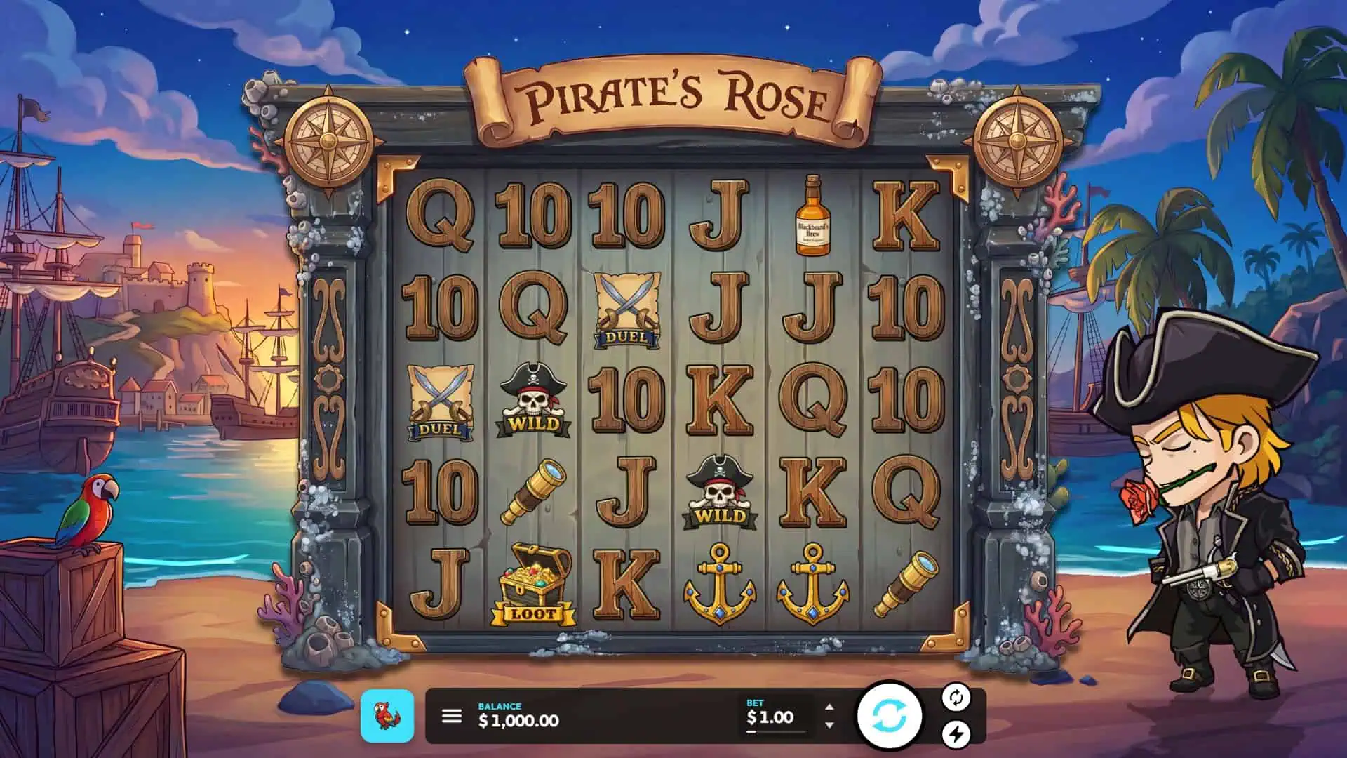 Pirates Rose slot gameplay reels
