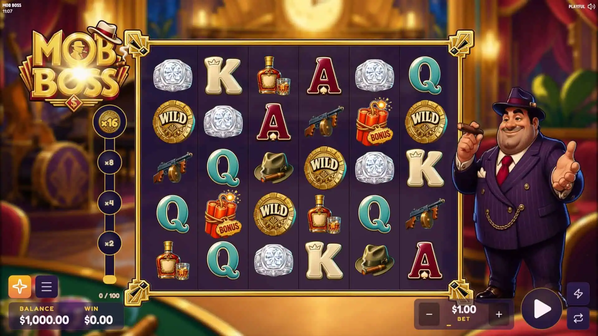Mob Boss slot gameplay reels