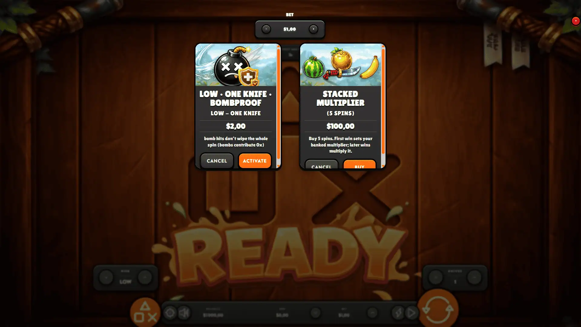 Fruit Samurai bonus buy menu
