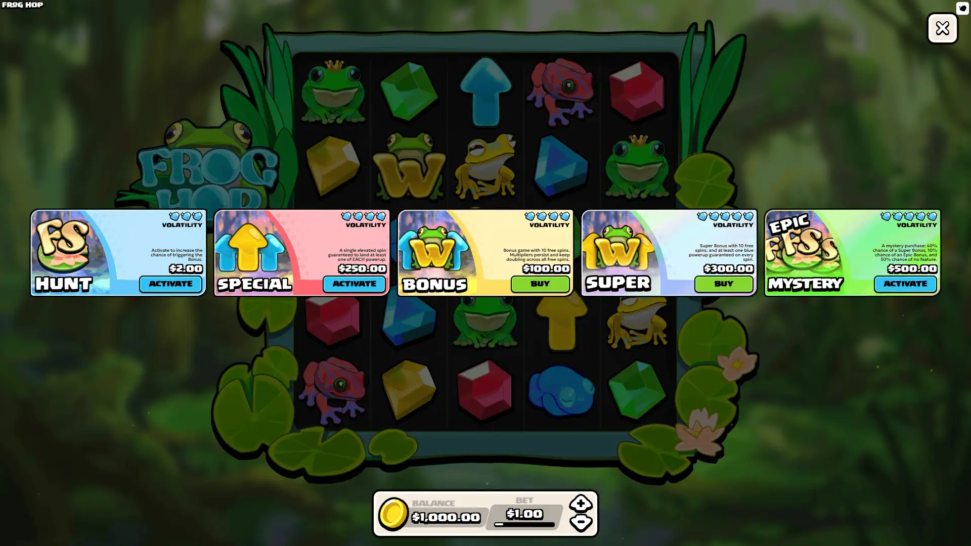 Frog Hop bonus buy menu