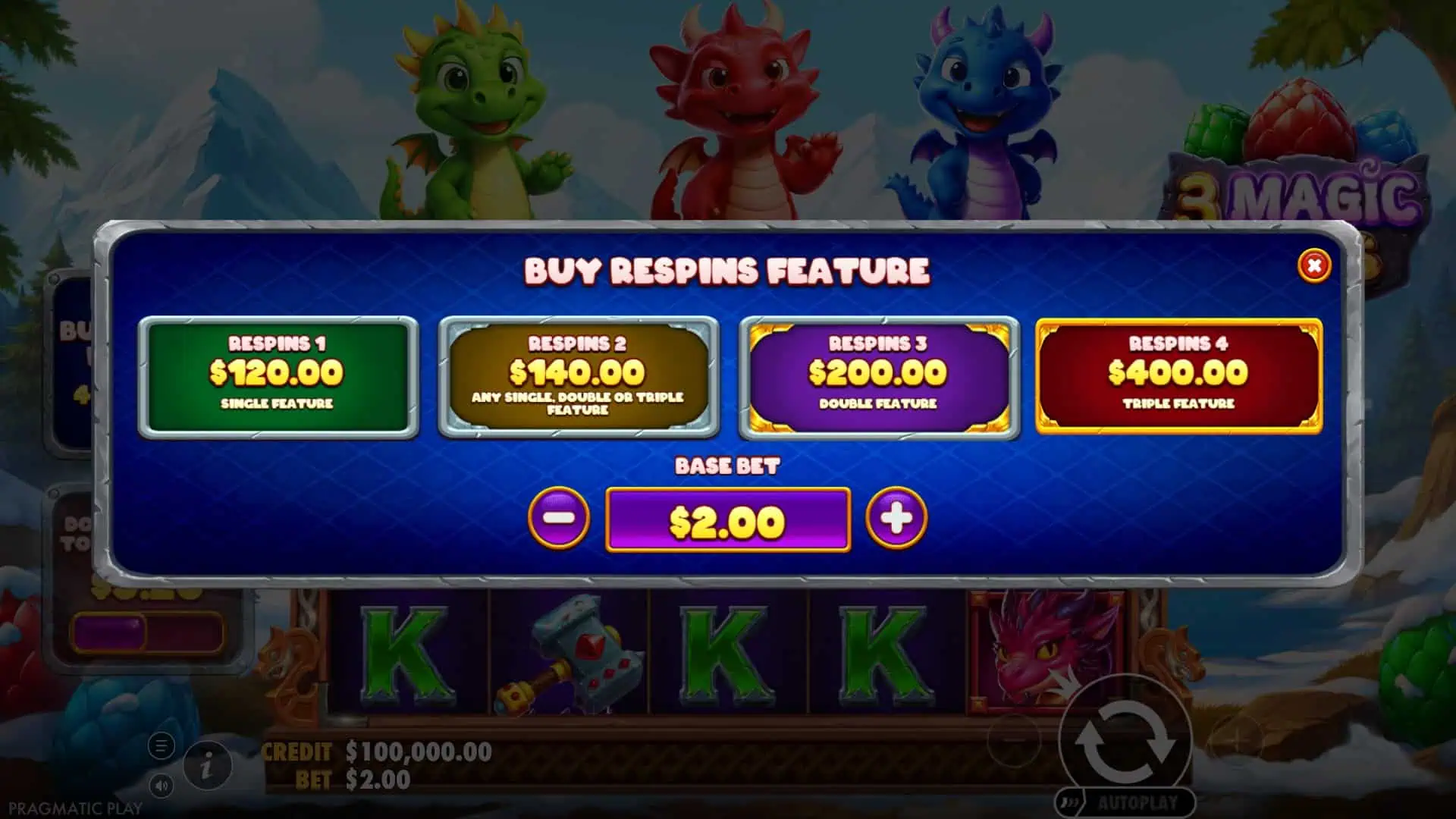 3 Magic Eggs bonus buy menu