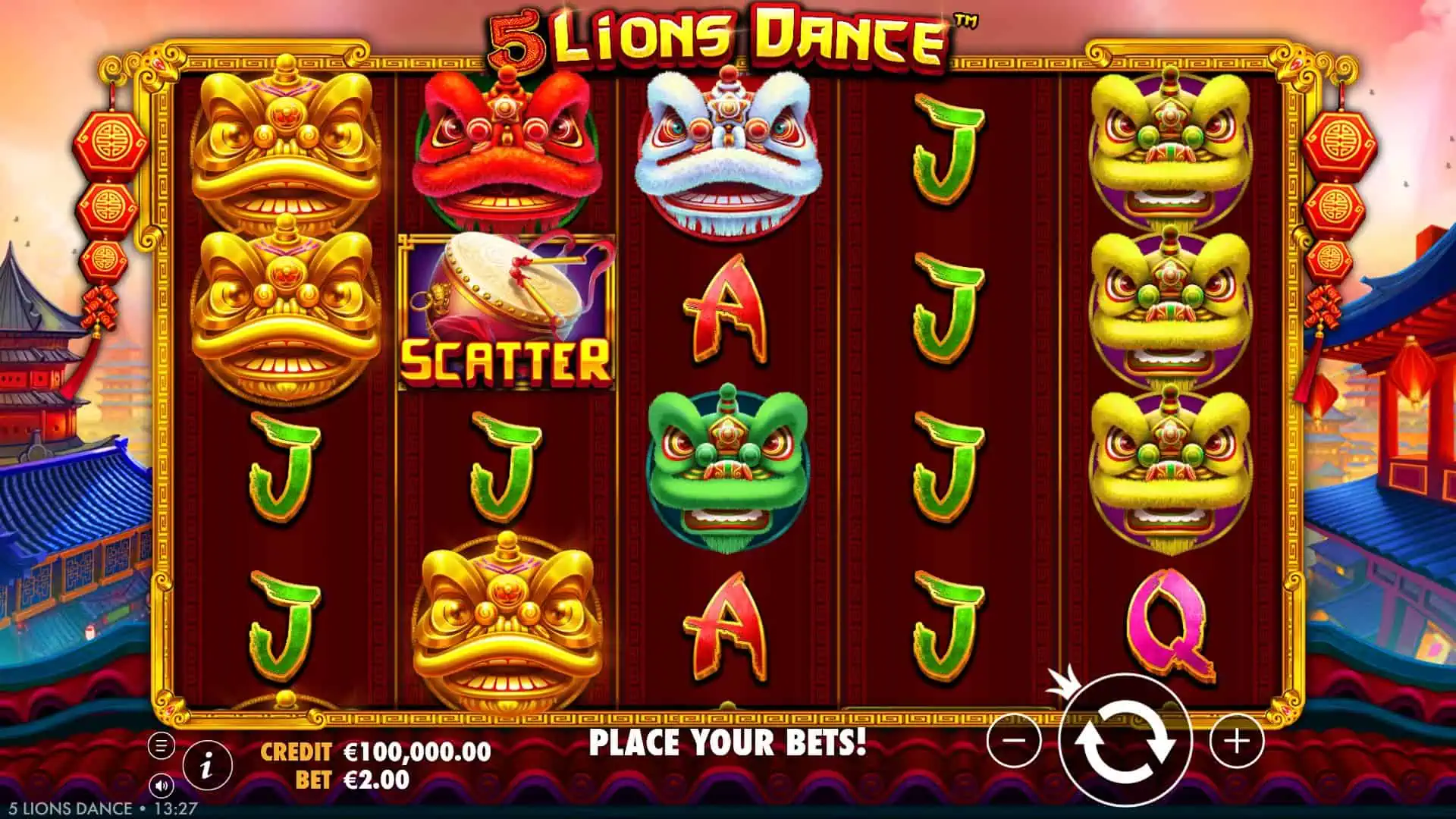 5 Lions Dance slot gameplay reels
