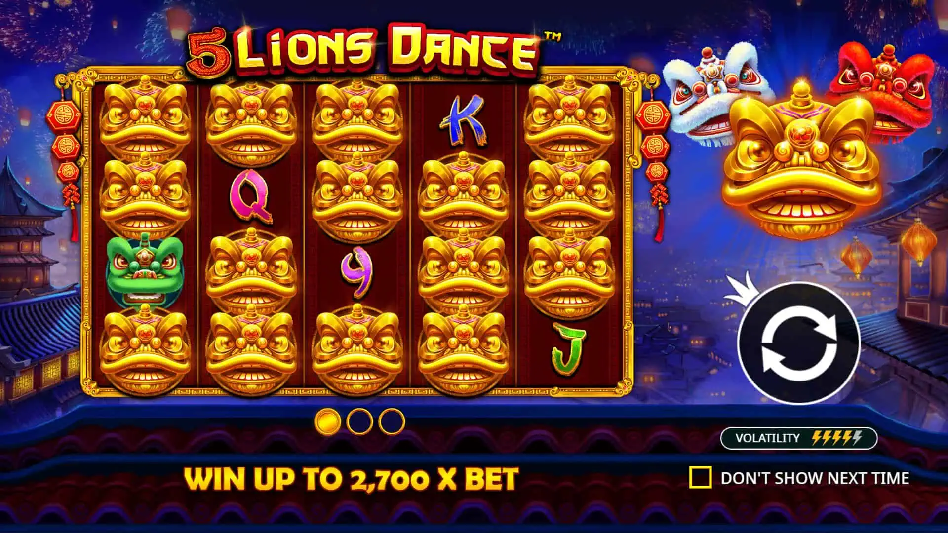 5 Lions Dance slot intro screen