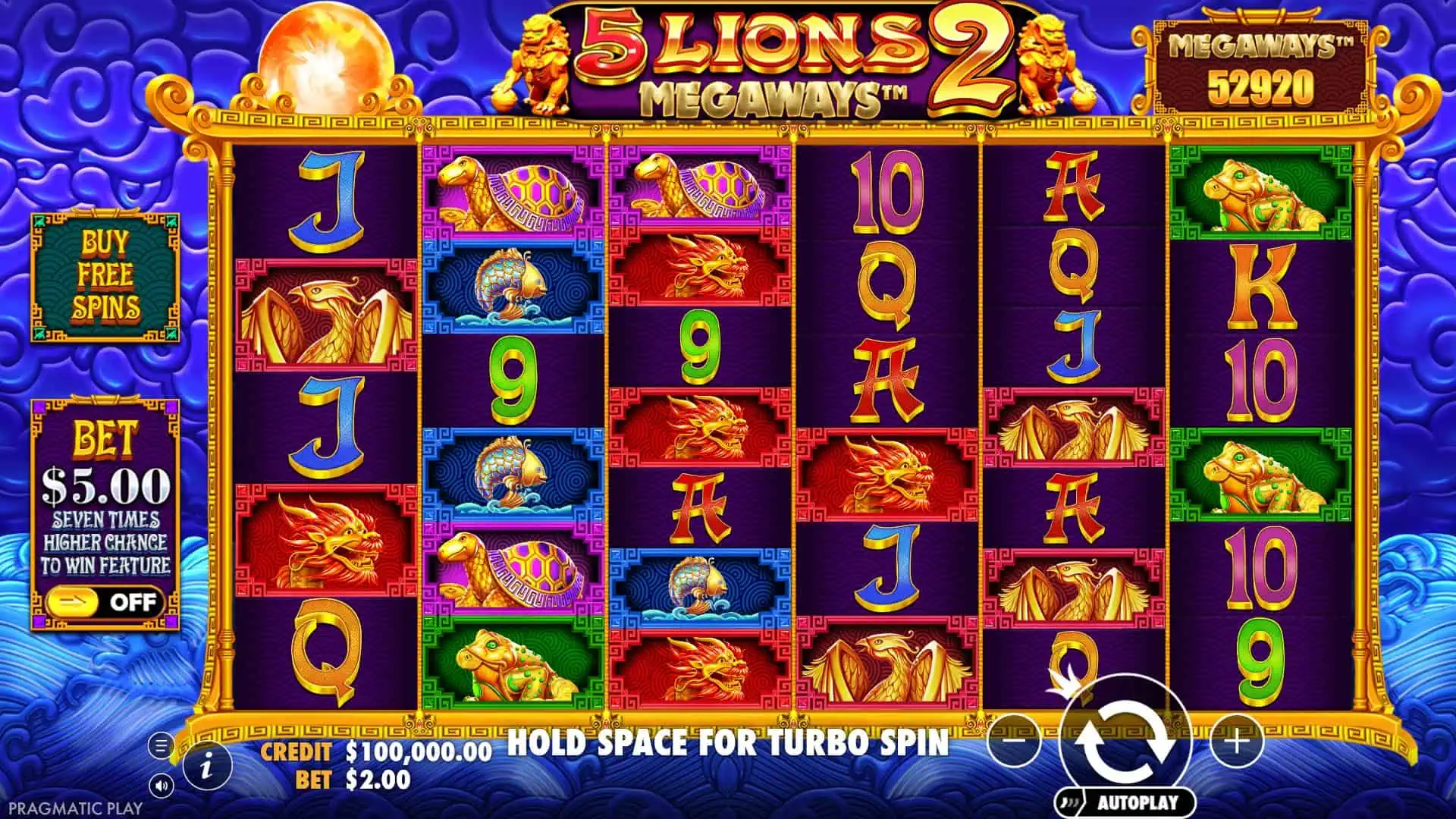 5 Lions Megaways 2 slot gameplay reels