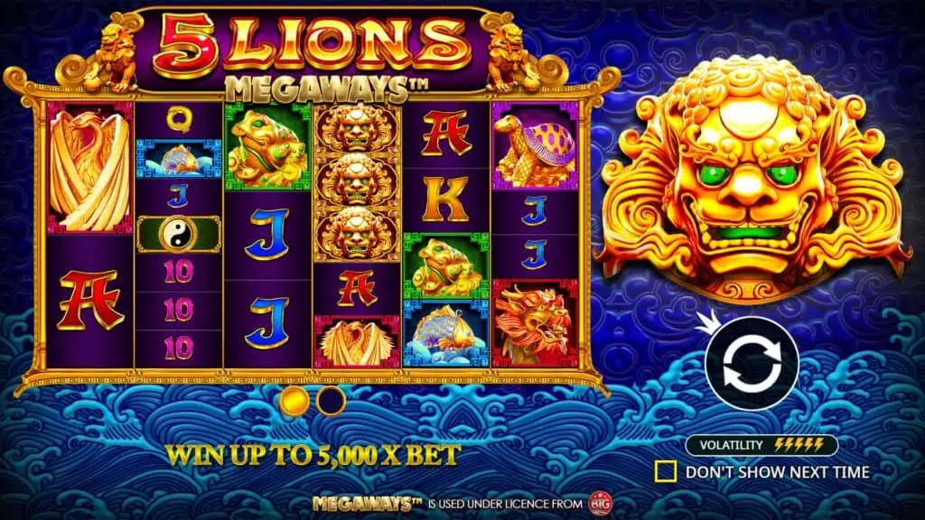 Pragmatic play 5 lions megaways intro screen