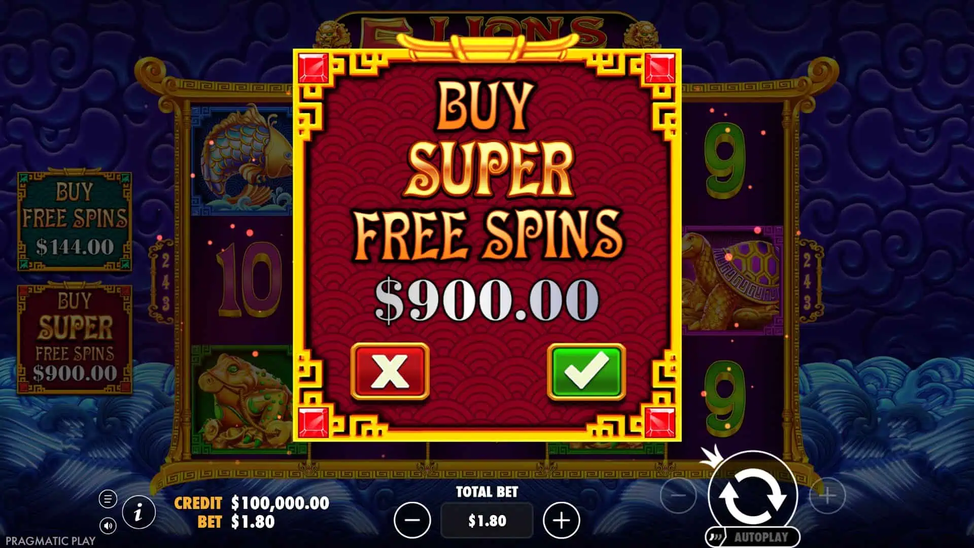 5 Lions Reborn bonus buy menu