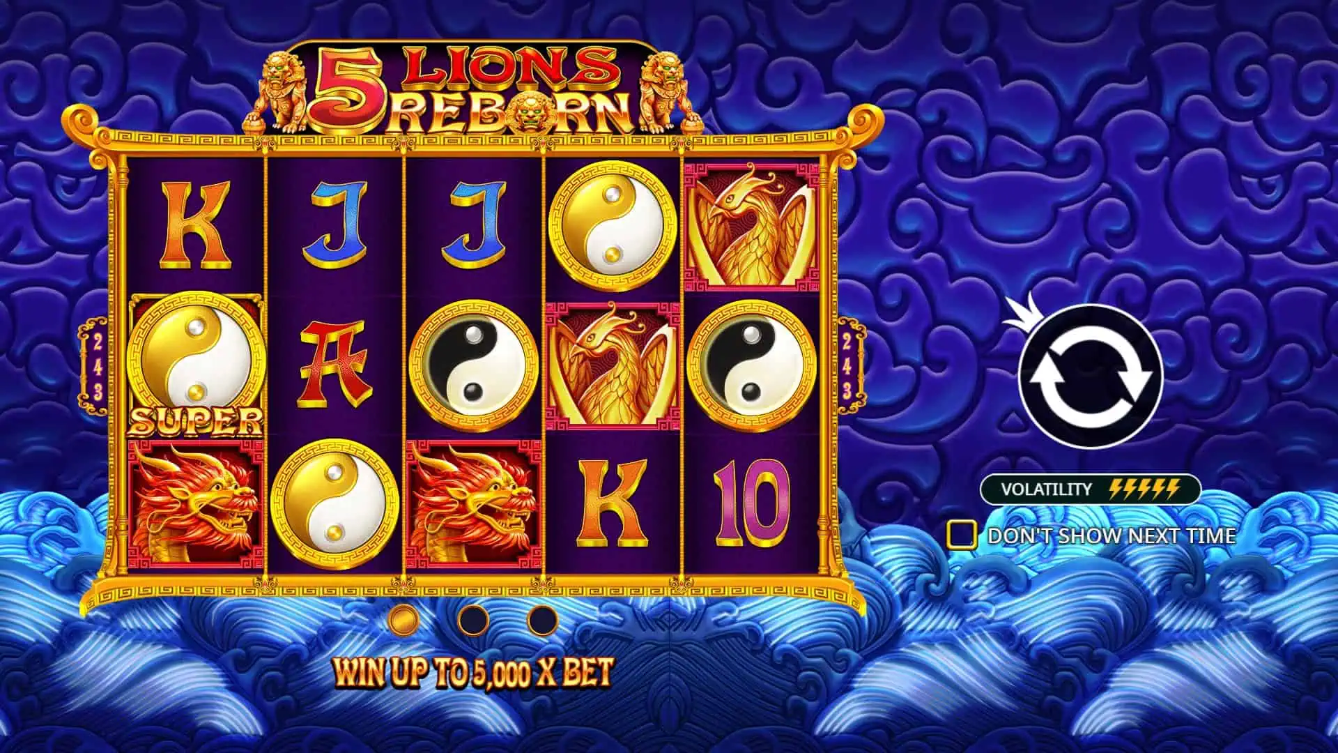 5 Lions Reborn slot intro screen