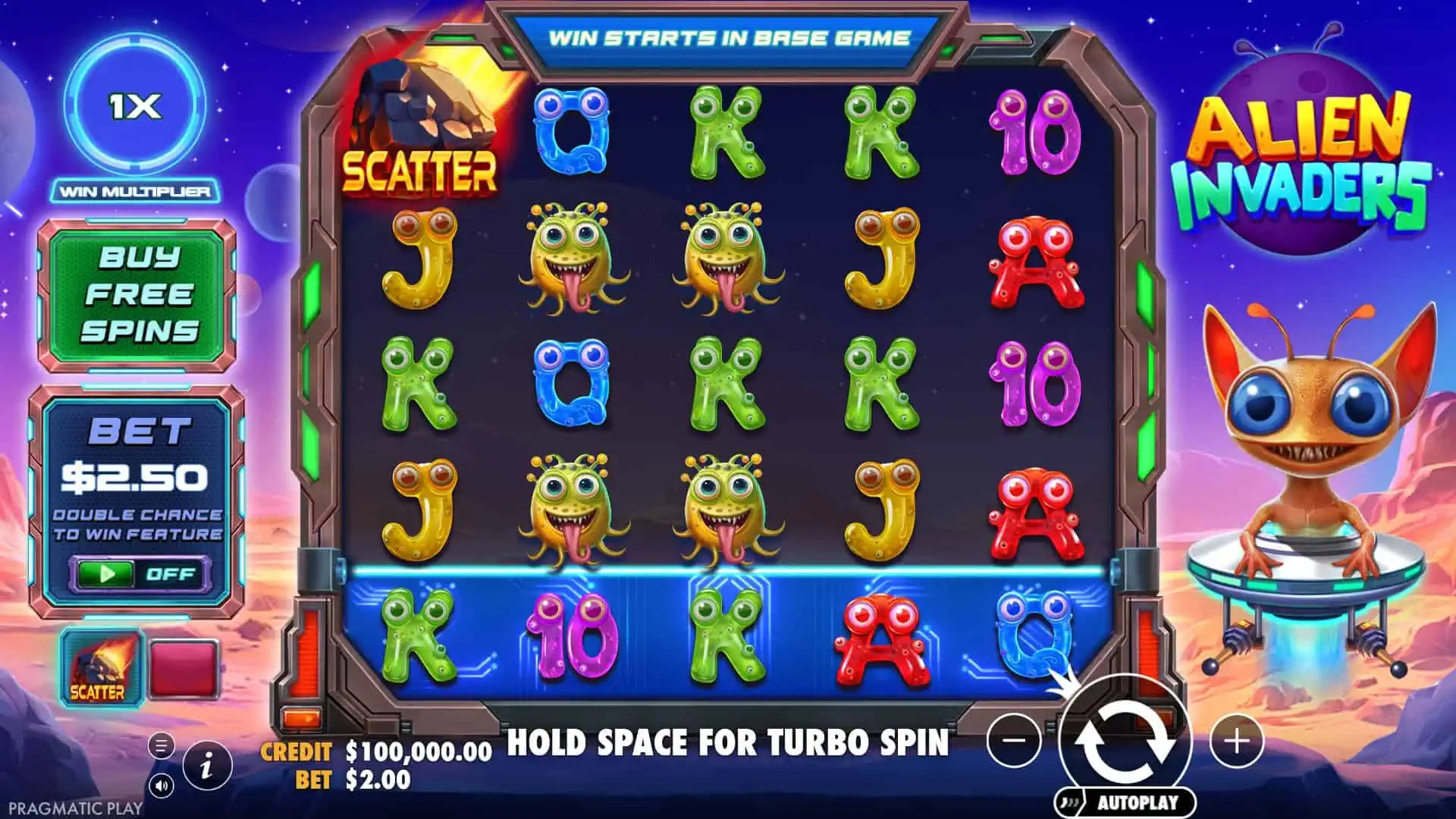 Alien Invaders slot gameplay reels