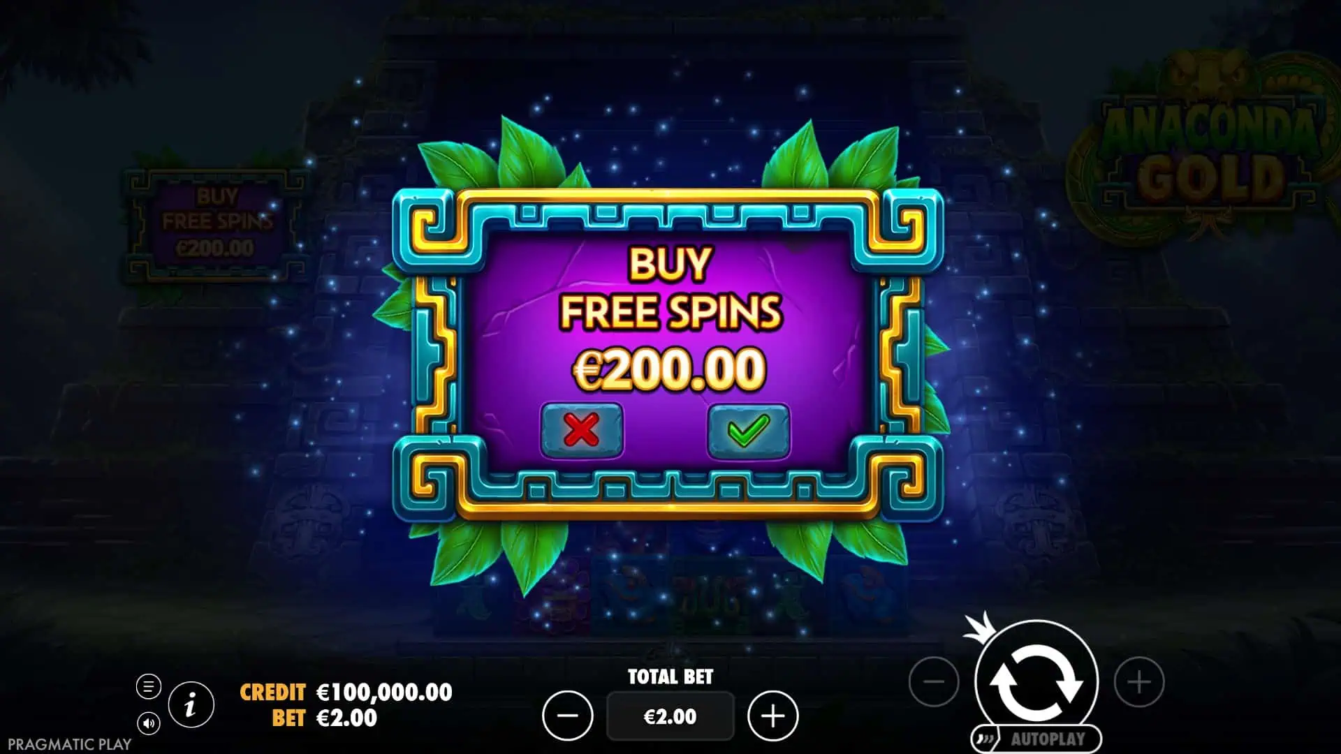 Anaconda Gold bonus buy menu
